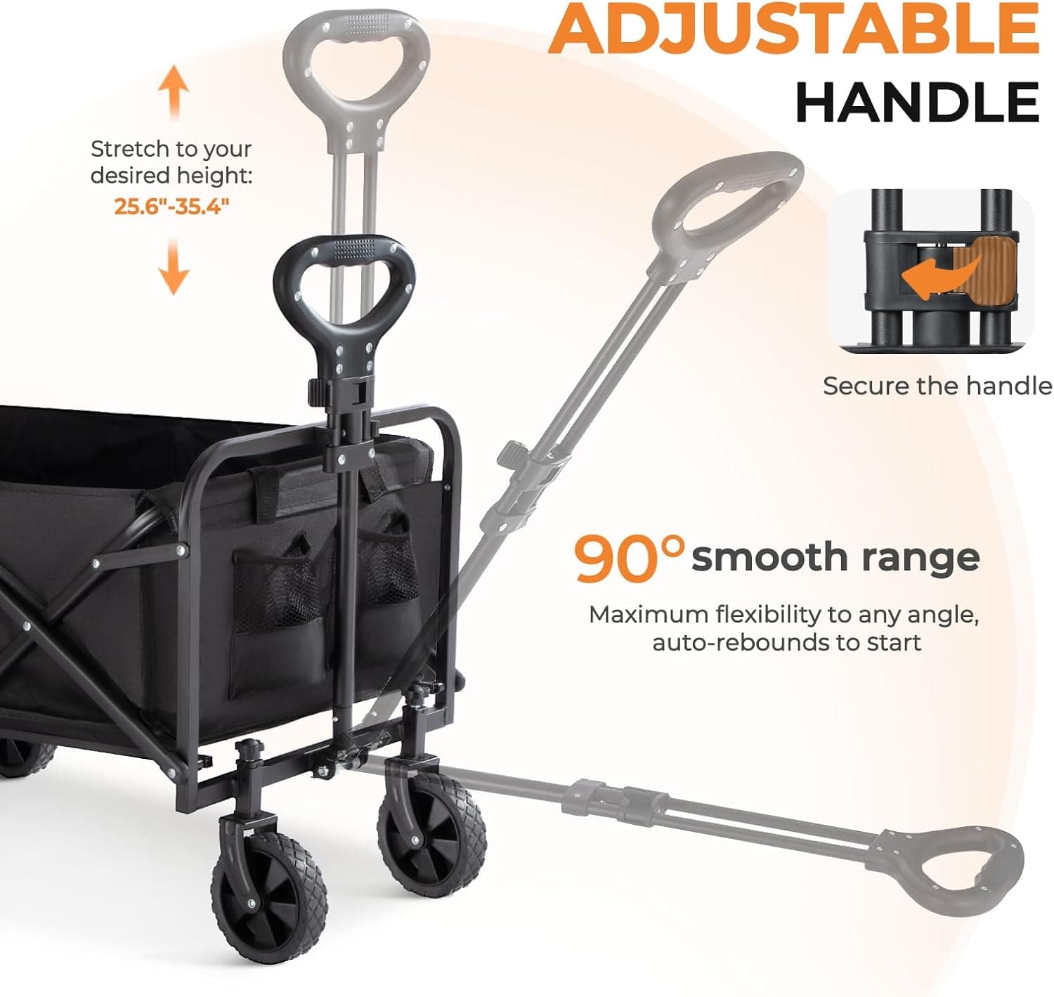 Collapsible Wagon 220 lbs, Heavy Duty Wagon Carts Foldable, Portable Wagons for Groceries, Beach Cart with All-Terrain Wheels & Drink Holders, Utility Wagon for Shopping, Sports, Camping, Black - Image 4