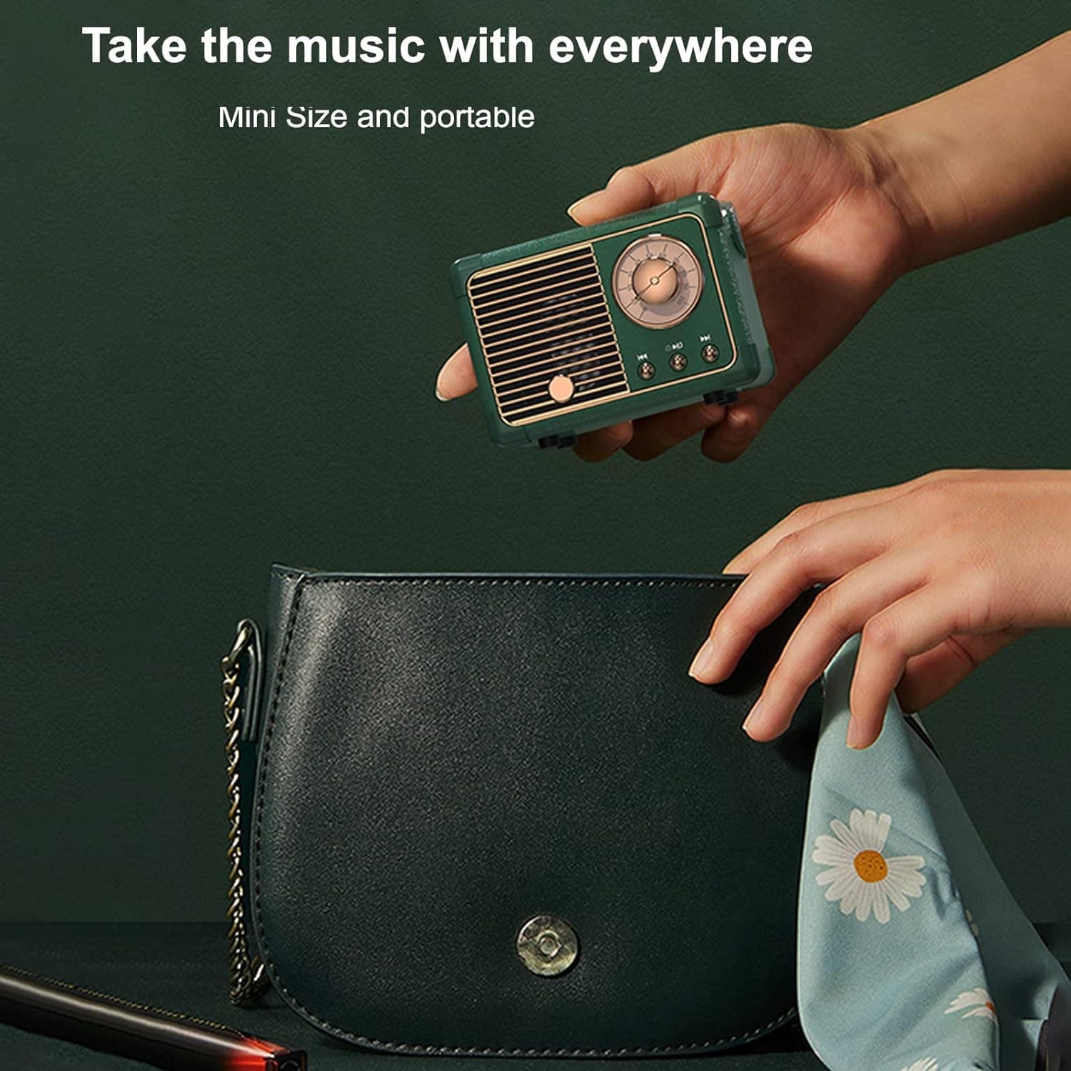 Dosmix Retro Bluetooth Speaker, Vintage Decor, Mini Wireless Bluetooth Speaker, Cute Old Fashion Style for Kitchen Desk Bedroom Office Party Outdoor Accessories for iPhone Android (Green) - Image 8