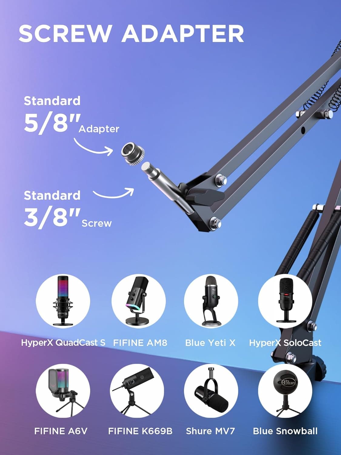 InnoGear Boom Arm Microphone Mic Stand for Blue Yeti HyperX QuadCast SoloCast Snowball Fifine Shure SM7B and other Mic, Medium Medium Black - Image 8