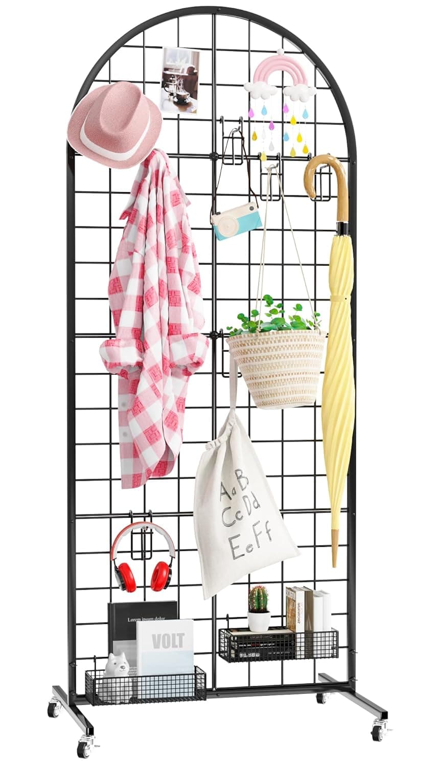 Asee'm Grid Wall Panels Display Stand 2' x 5.2' FT Black Movable Wire Grid Wall Display Rack Heavy Floorstanding Detachable Girdwall Panel with T-Base for Craft Show Rack, Retail Displays 1PCS Black 5.2 FT - Image 2