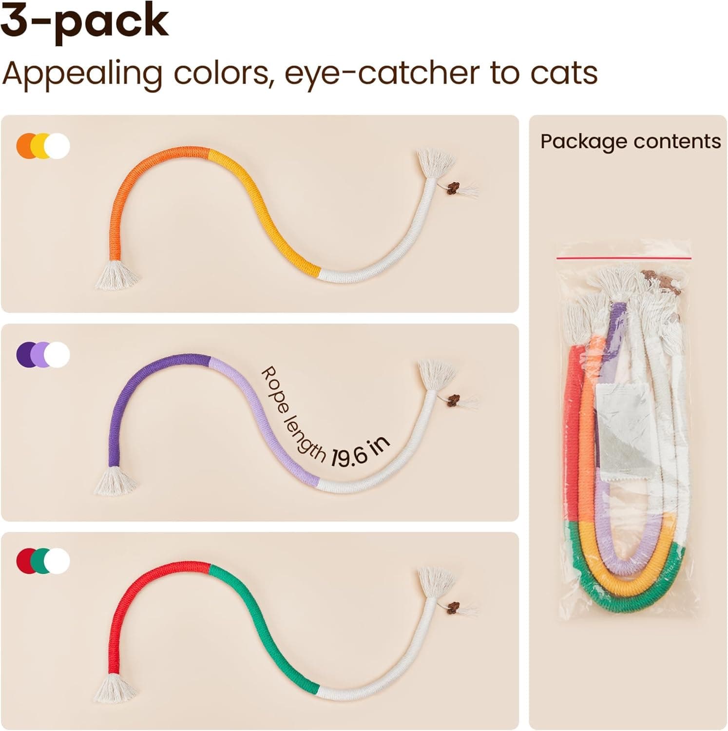Potaroma Juguetes para Gatos Cuerdas para Masticar 3Pcs con Hierba Gatera Natural Recargable, Juguete Seguro para Limpiar Dientes para Gatitos de Interior, Juguetes Interactivos de Hierba Gatera para Todas las Razas 19.5 Pulgadas - Image 7