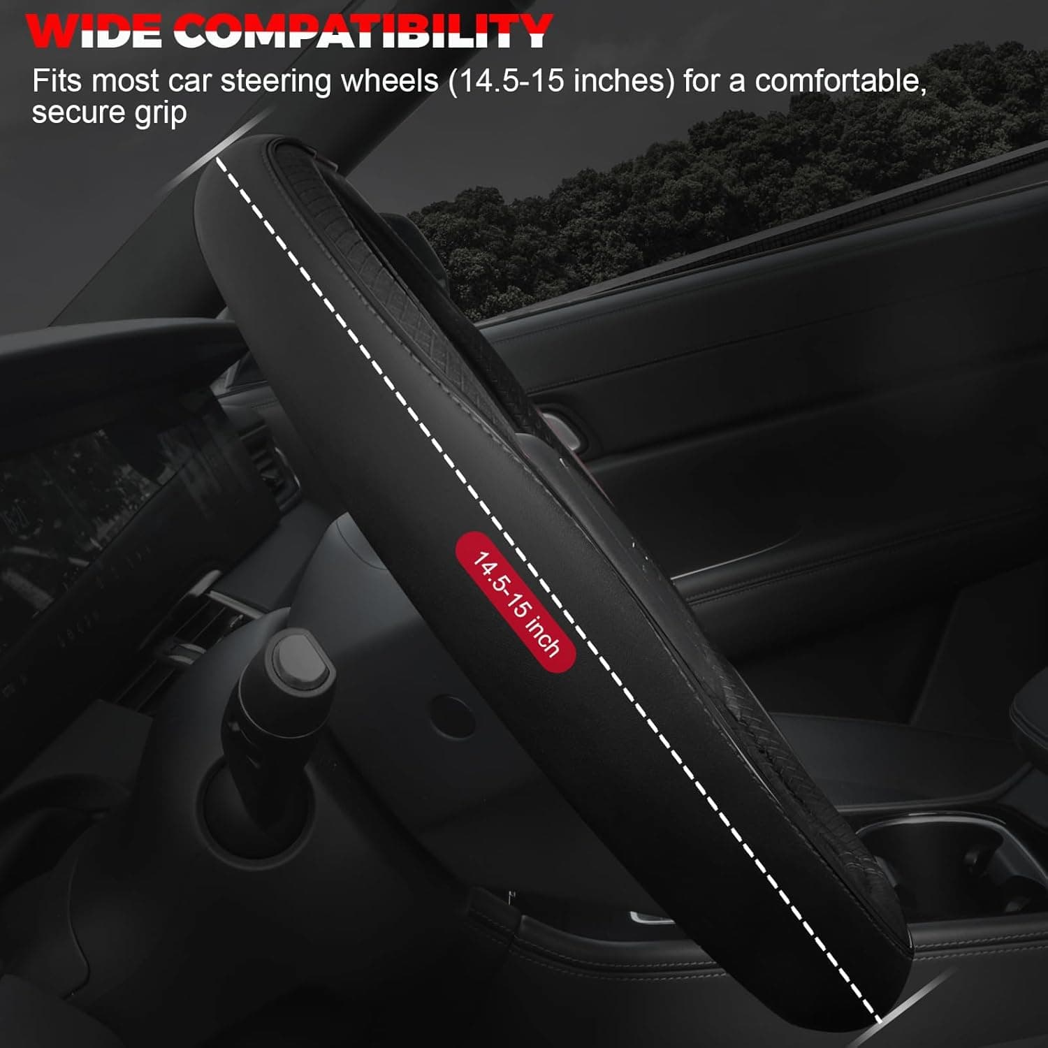 Ouzorp Car Steering Wheel Cover, Microfiber Leather Steering Wheel Covers with Anti-Slip Lining, Universal 14.5-15 inchs Black Black,Medium(Standard) Size[14.5"-15"] - Image 3