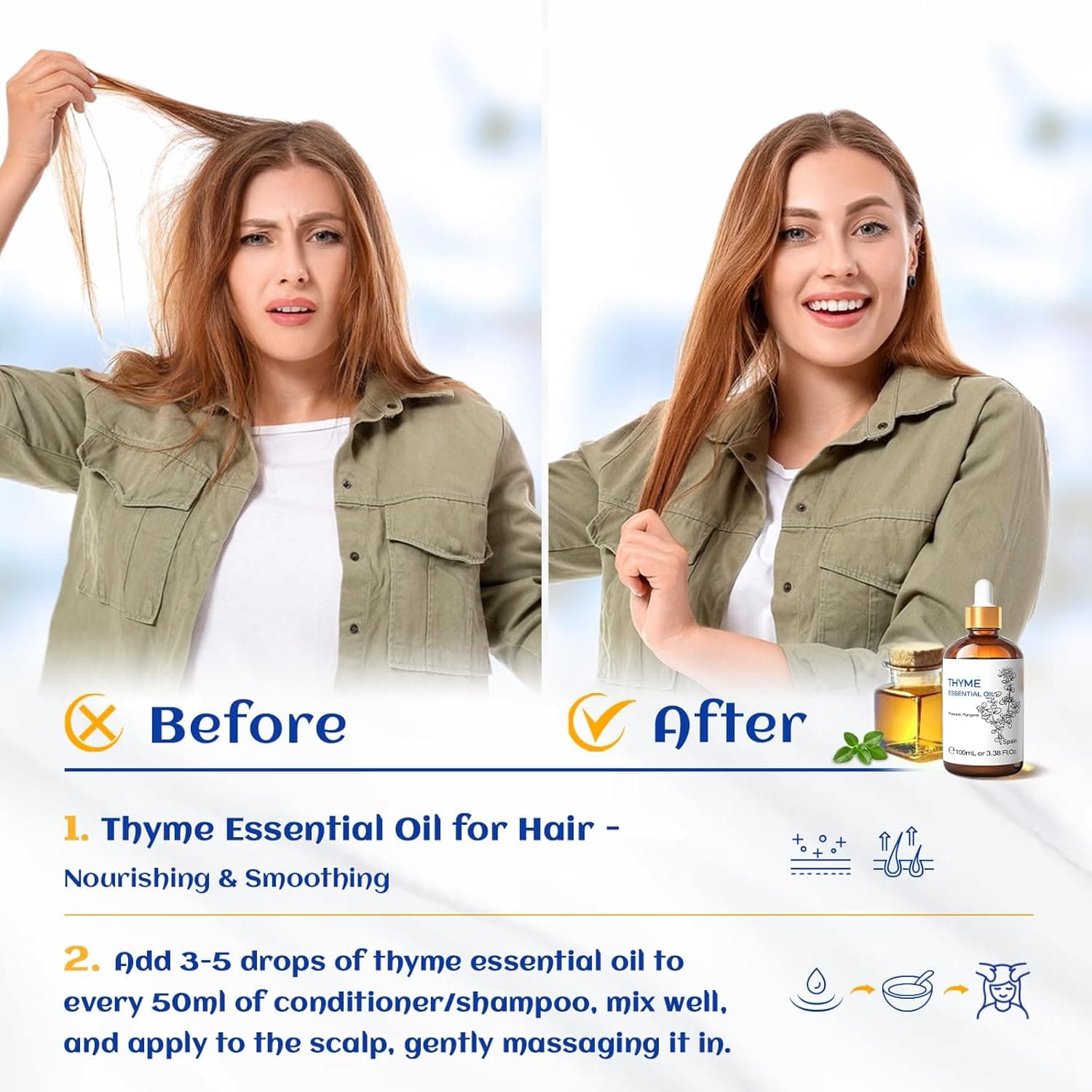 HIQILI 3.38 Fl Oz Thyme Essential Oil, 100% Pure Undiluted for Hair, Skin, Diffuser, Aromatherapy, Includes 10ML Travel Bottle - 100ML Thyme 3.38 Fl Oz (Pack of 1) - Image 4