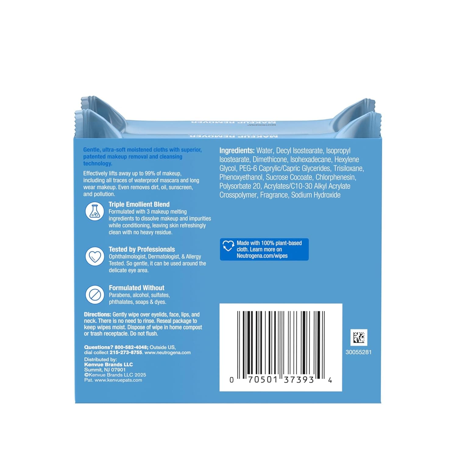 Neutrogena Makeup Remover Wipes Micellar Alcohol-Free Face Towelettes Remove Waterproof Mascara & Oil, Compostable 100% Plant-Based Cloth, Dermatologist & Ophthalmologist Tested, Twin Pack 2 x 25 ct - Image 10