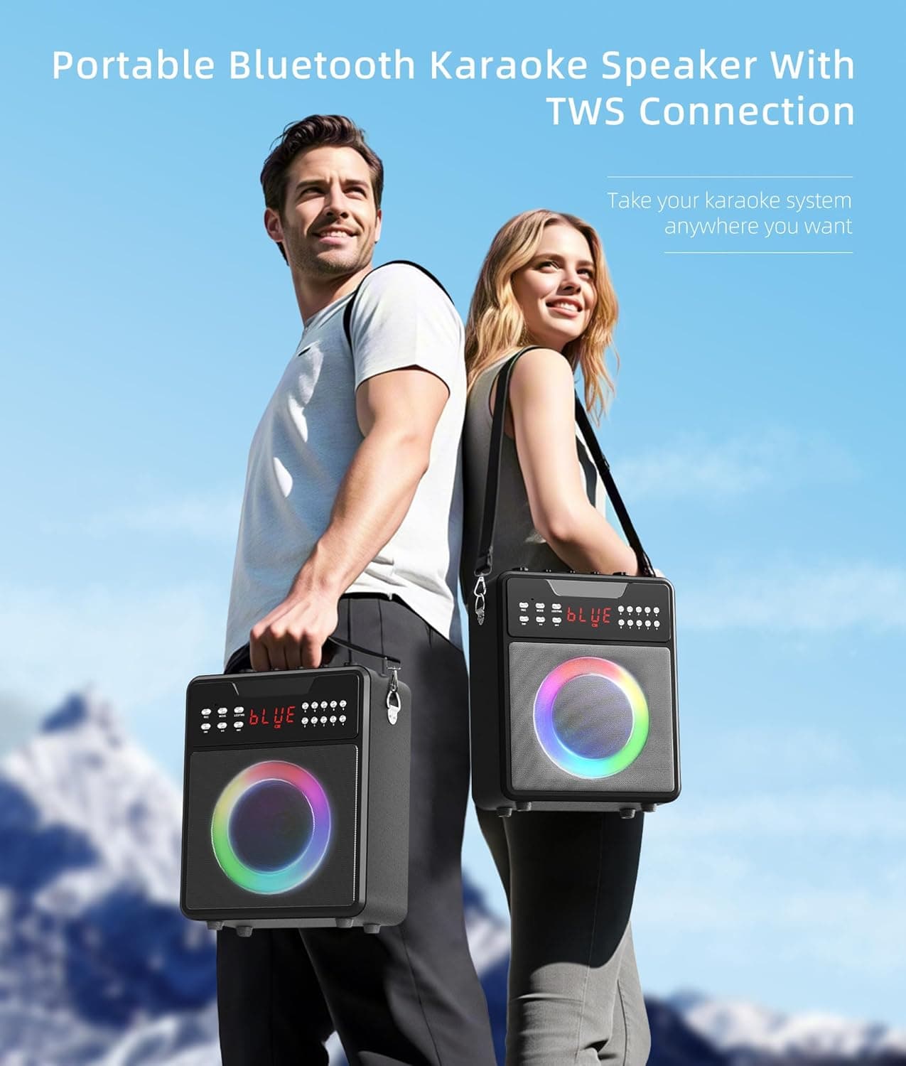 Máquina de Karaoke para Adultos, Altavoz Bluetooth Portátil con 2 Micrófonos Inalámbricos y Show de Luces, Altavoz de Karaoke con Graves y Agudos, Soporta TWS, USB, FM, REC, AUX in, Tarjeta TF para Fiesta/Reunión Negro - Image 7