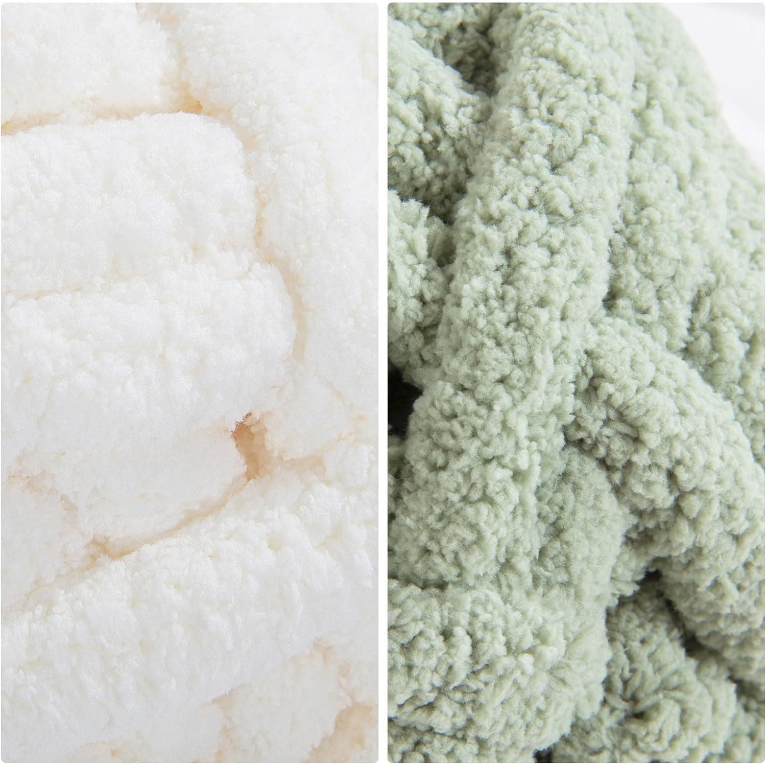 HOMBYS 8 Pack Assorted Chunky Yarn for Crocheting,Super Bulky Large Soft Fluffy Yarn,Plush Fuzzy Yarn,Thick Chenille Yarn for Hand Knitting/Arm Knitting,4 White & 4 Sage Green(27yds,8 oz Each Skein) 4 White+4 Sage Green 8 Pack - Image 7