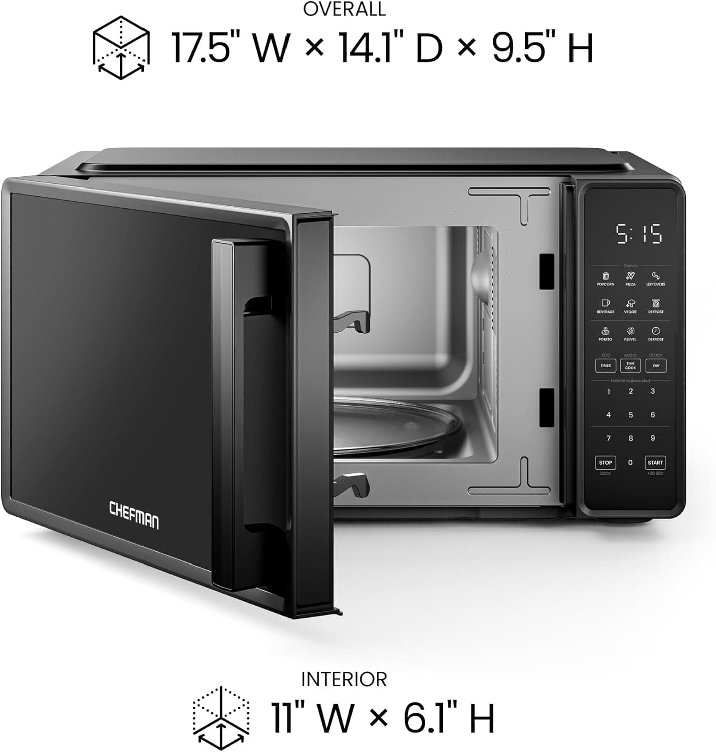 Chefman Countertop Microwave Oven 0.7 Cu. Ft., 700 Watts with 10 Power Levels, 6 Cooking Presets with One-Touch Express Cook, Eco Mode, Child Safety Lock, & Mute Button - Black - Image 8