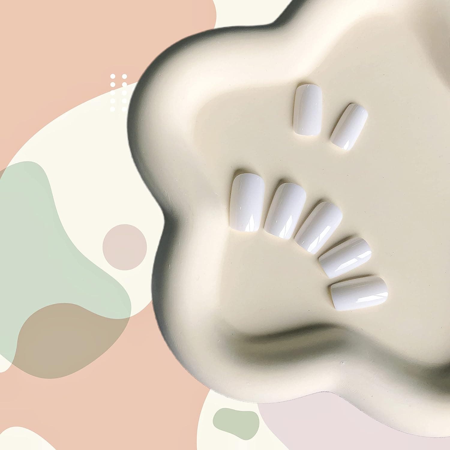 White Nails Press ons, Press on Nails Medium Square Glue on Nails Medium Length, Short Acrylic Nails Glue on Medium Coffin Nails Fake Nails False Nails for Women, Thick Solid Color Gel Nails 24Pcs glossy white - Image 5