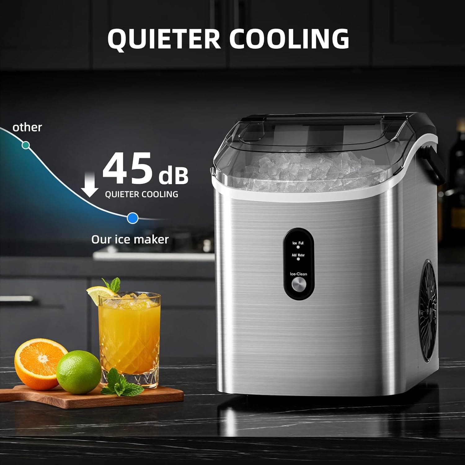 Antarctic Star Nugget Ice Maker Countertop with Soft Chewable Ice, Portable Sonic Ice Maker with Basket and Scoop, Removable Top Cover, Auto-Cleaning for Home/Party/RV/Camping (Stainless Steel Silver) 34Lbs/24H Silver 1 - Image 7