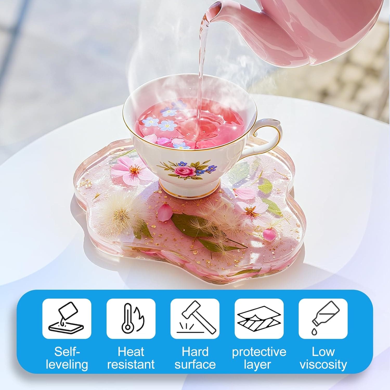 Teexpert Crystal Clear Epoxy Resin Kit 1 Gallon Self-Leveling Coating and Casting Resin, High-Gloss & Bubbles Free Resin and Hardener Kit for DIY Art, Jewelry, Table Top, Molds, Wood 1:1 Ratio - Image 6