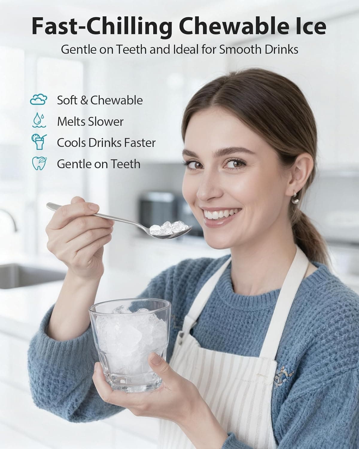 Aeitto Nugget Ice Maker Countertop, 42lbs/24H Ice Machine with 1.5L Water Tank, Rapid Ice Release in 6 Mins, Self-Cleaning Pebble Ice Maker with Basket and Scoop for Home Office RV and Party, Black - Image 3