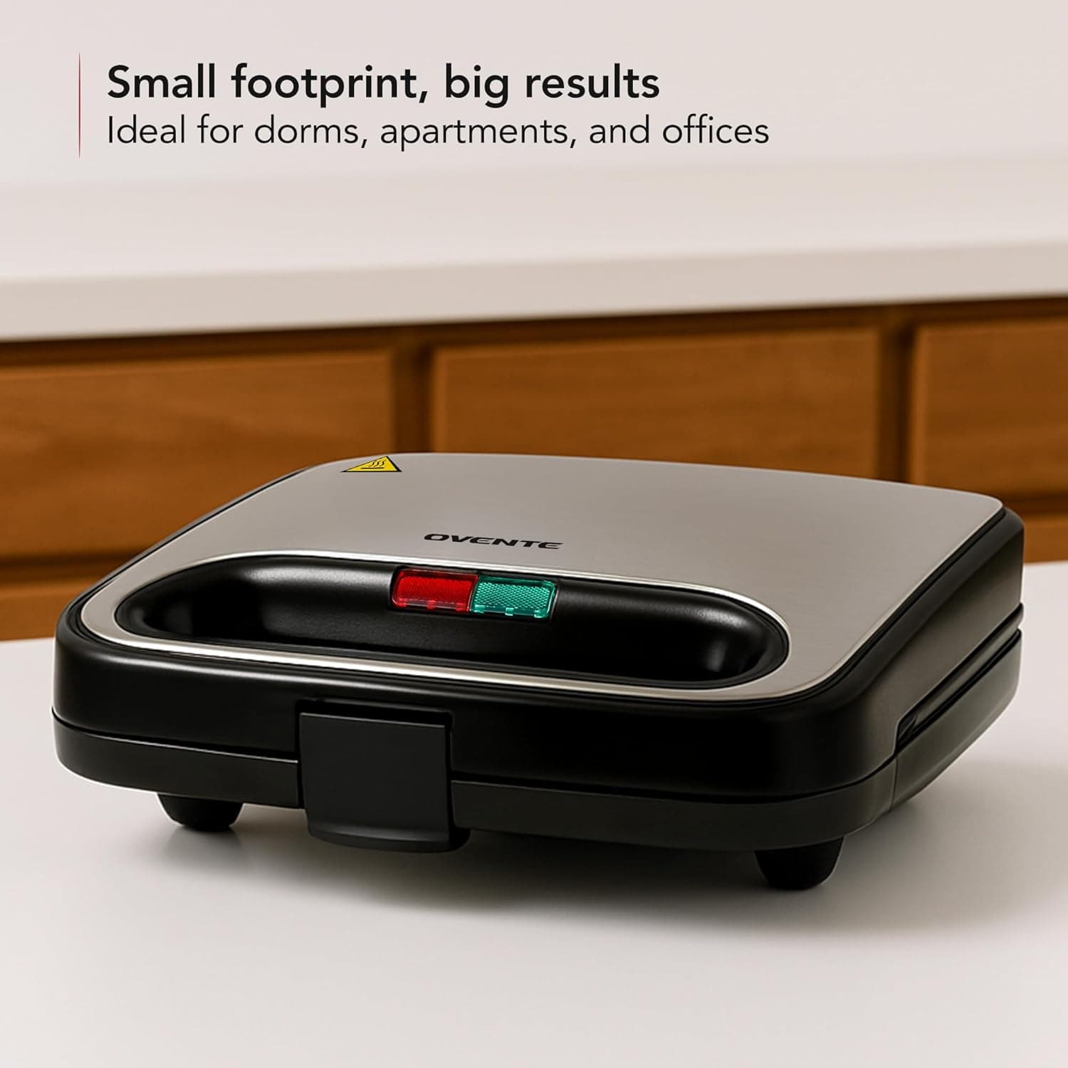 OVENTE Electric Sandwich Maker with Non-Stick Plates, Indicator Lights, Cool Touch Handle, Easy to Clean and Store, Perfect for Cooking Breakfast, Grilled Cheese, Tuna Melts and Snacks, Black GPS401B - Image 4