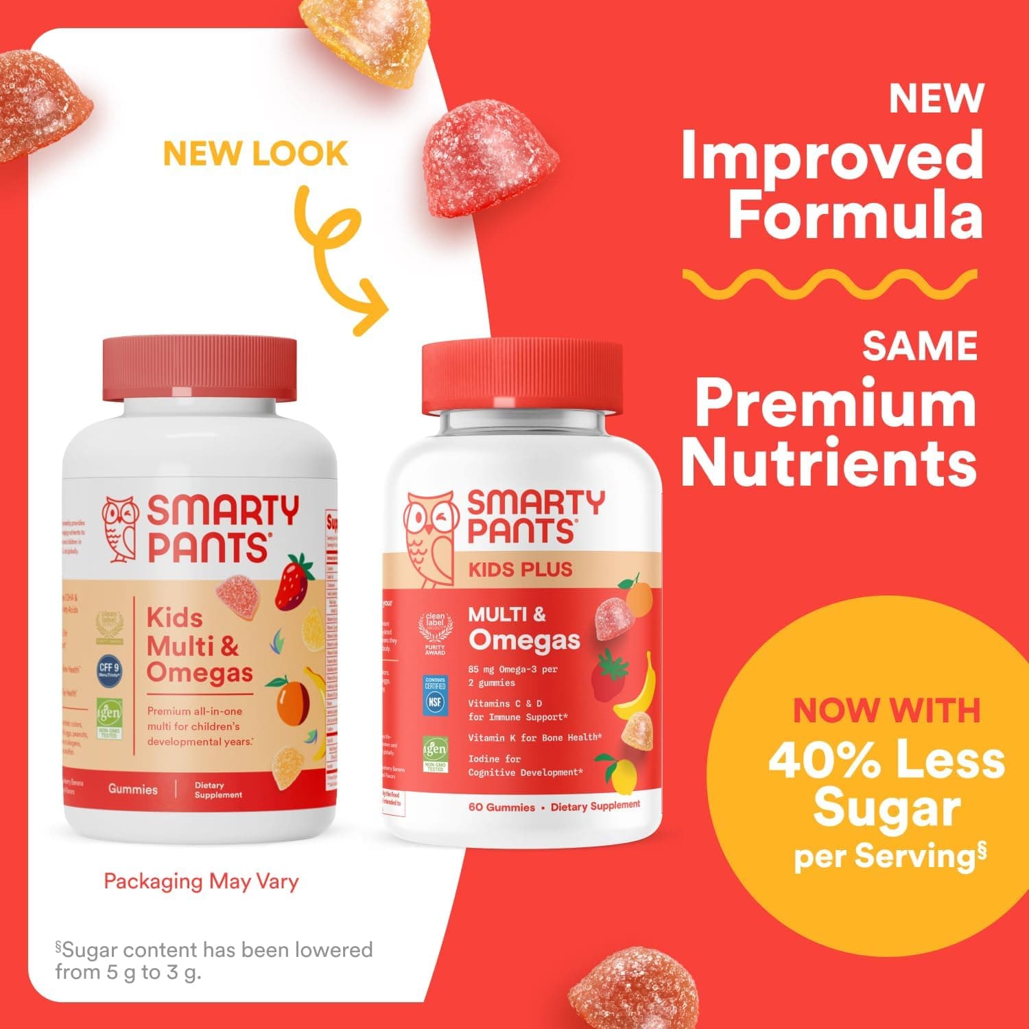 SmartyPants Kids Multivitamin Gummies - Fórmula Mejorada: Omega 3 (DHA/EPA), Vitaminas D3, C, B12, B6, Vitamina A, K y Zinc, Sin Gluten, Tres Sabores Frutales, 60 Conteo (Suministro de 30 Días) Tres Frutas NUEVO 1 Conteo (Paquete de 1) - Image 2