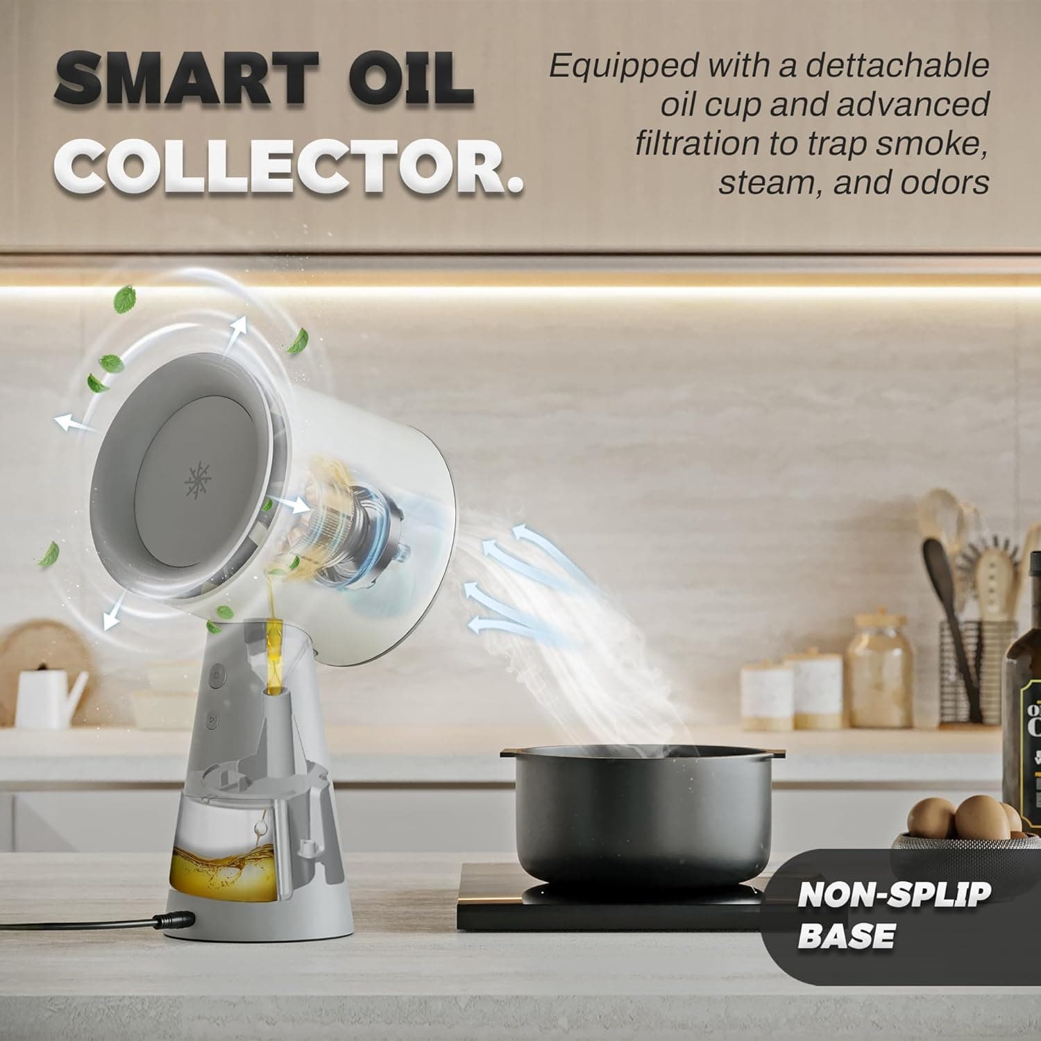 TUCO Portable Range Hood, Desktop Kitchen Exhaust Fan with 3 Speeds, Triple Filter Polymer, Aluminum & Carbon, Low Noise, Oil Collection Cup, Smoke Air Purifier for Indoor BBQ (Grey) - Image 4