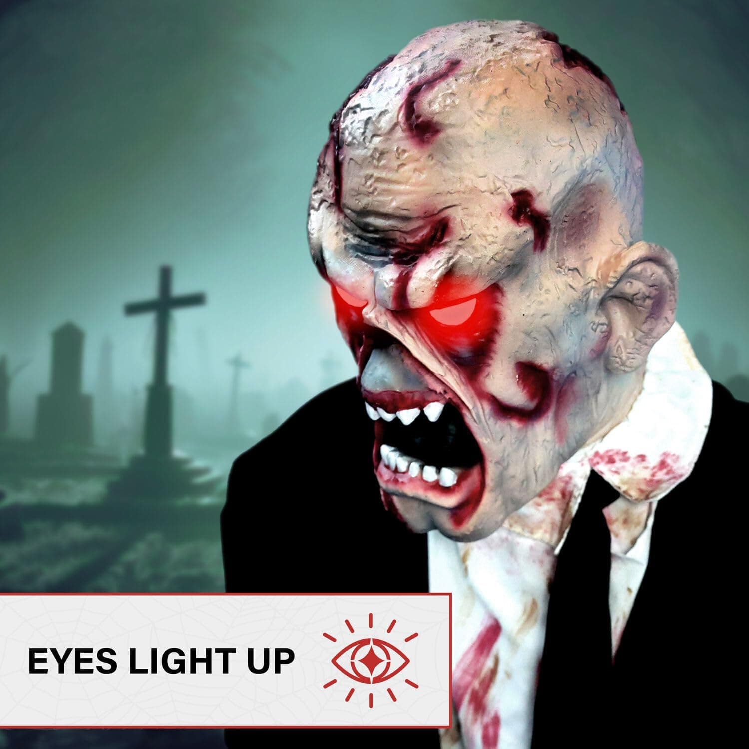 Haunted Hill Farm Damien by Tekky, Battery-Operated, Motion and Sound Activated Animatronic Zombie with Sound Effects and Lights for Indoor or Covered Outdoor Creepy Halloween Decoration 35" Animated Damien - Image 9