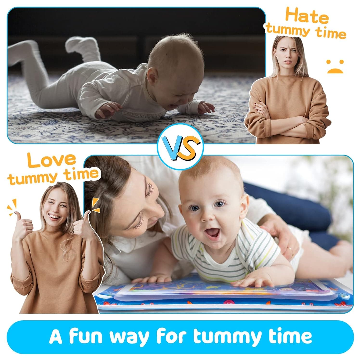 Tummy Time Water Mat丨Inflatable Tummy Time Water Play Mat for Babies, Infants and Toddlers 3 to 12 Months Promote Development Toys Baby Gifts Blue - Image 3