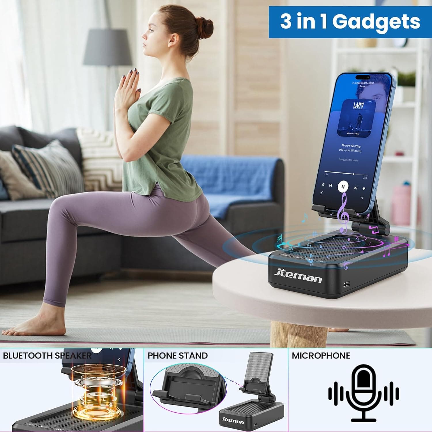 Cell Phone Stand with Wireless Bluetooth Speaker and Anti-Slip Base HD Surround Sound Perfect for Home and Outdoors with Bluetooth Speaker for Desk Compatible with iPhone/ipad/Samsung Galaxy Black - Image 2