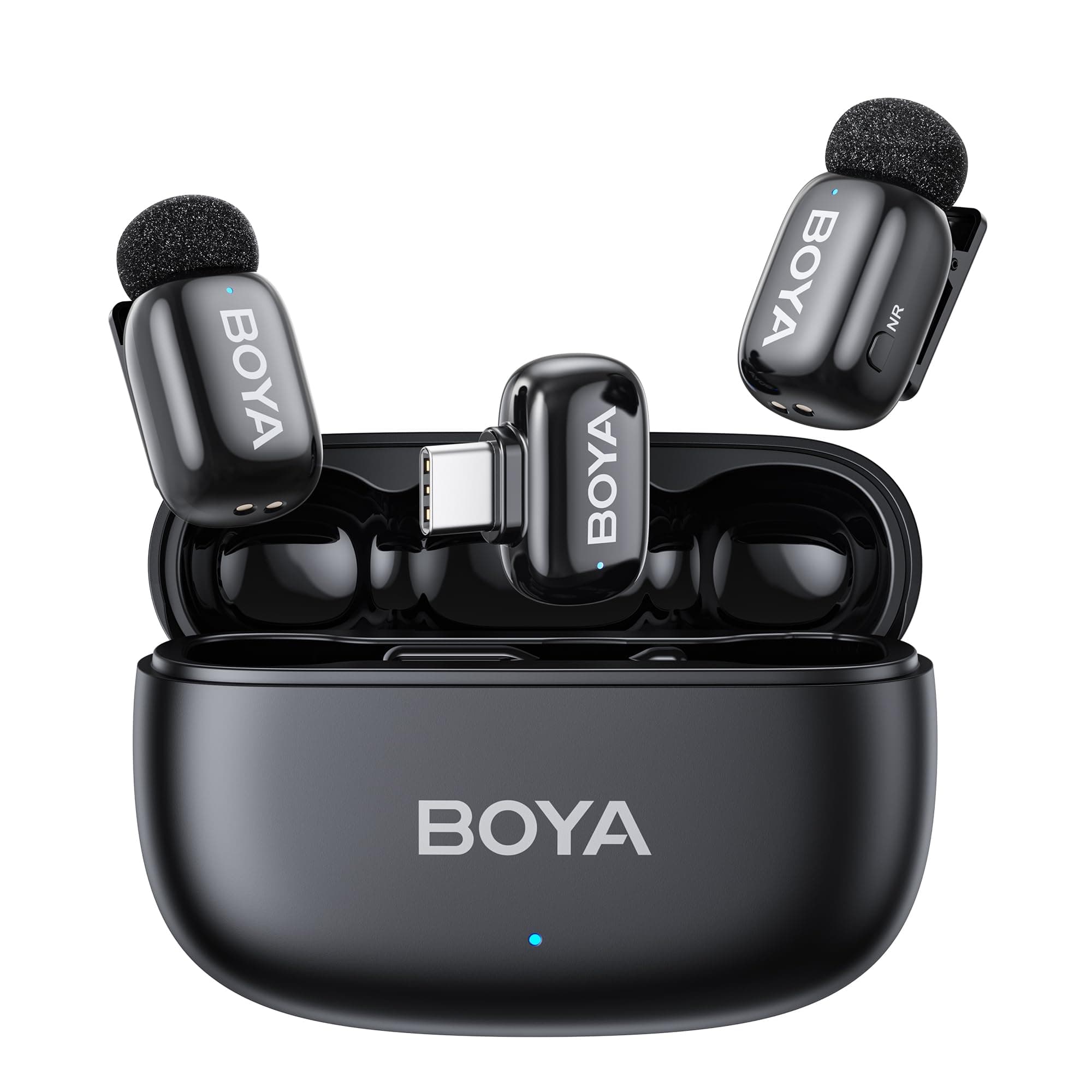 BOYA mini 2 Wireless Lavalier Microphones for iPhone 15/16/17 & Android, AI Noise Cancellation, App Control, 30H Battery Life with Charging Case, Lapel Microphone Wireless for Video Recording Vlogging Type-C-Black