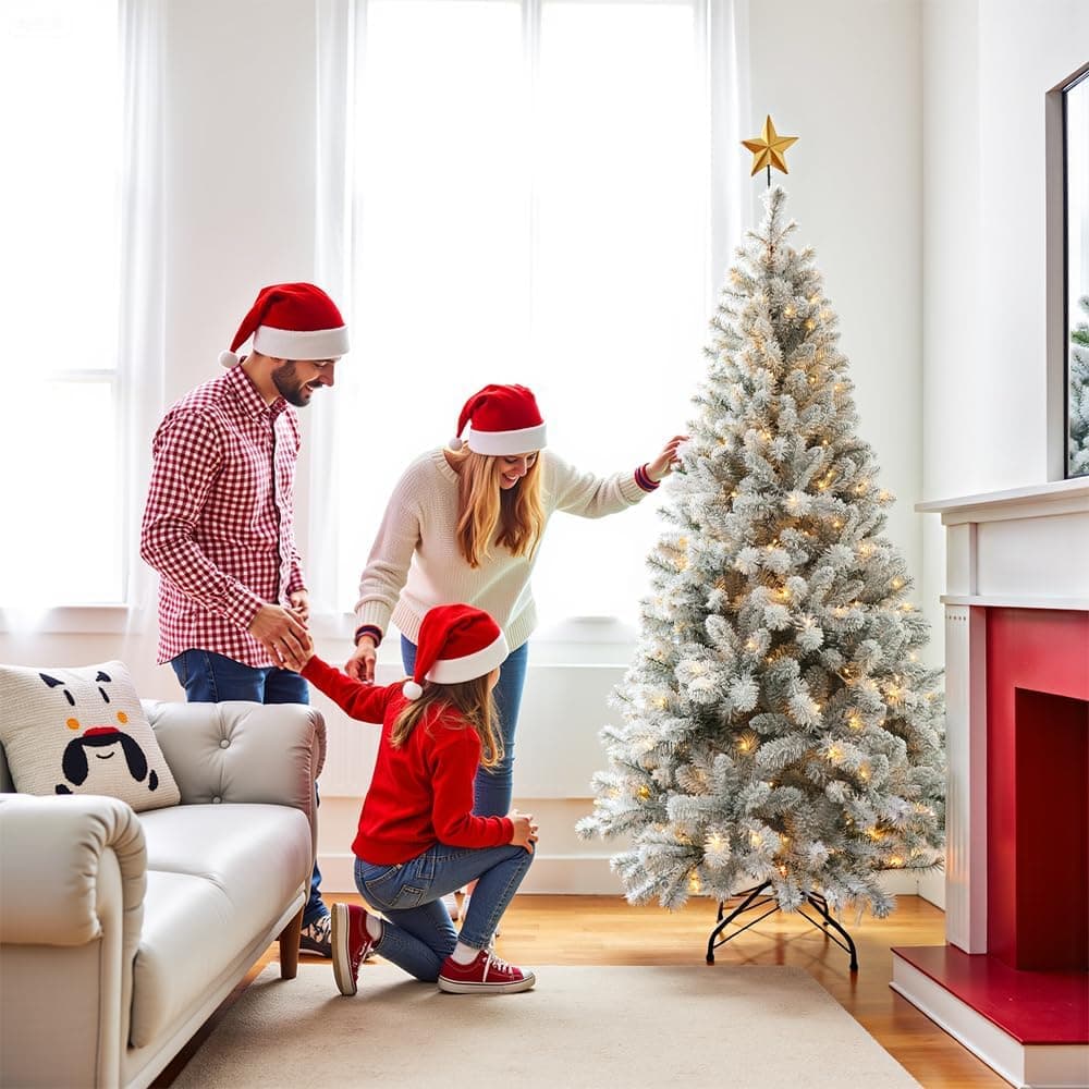 Prelit Christmas Tree With Lights 6ft - Premium Snow Flocked Artificial Xmas Tree, With 874 Branch Tips and 250 Warm Lightsm, Support Automatique,Perfect Choice for Christmas Decorations,White - Image 3