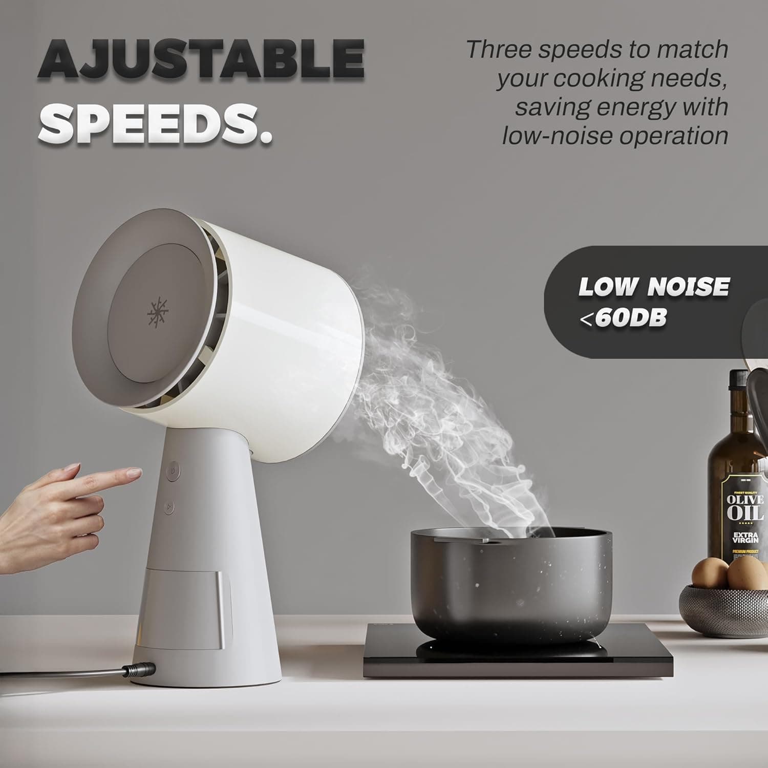 TUCO Portable Range Hood, Desktop Kitchen Exhaust Fan with 3 Speeds, Triple Filter Polymer, Aluminum & Carbon, Low Noise, Oil Collection Cup, Smoke Air Purifier for Indoor BBQ (Grey) - Image 8