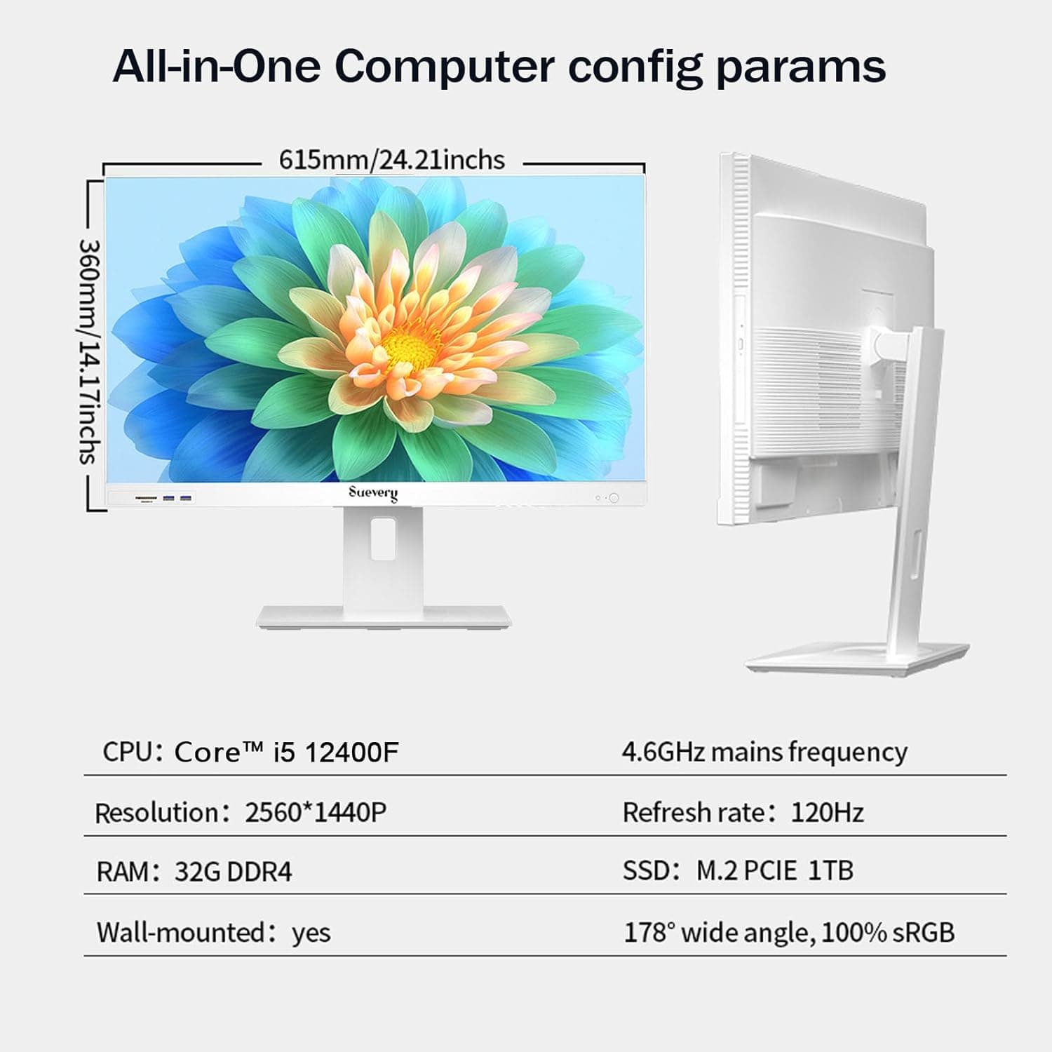 27 Inch 120Hz QHD All-in-One Desktop Computer 1TB SSD for Home &Office,Students & Business 32GB RAM Core I5(6Cores Up to 4.4G) Wi-Fi 6 2K 27" All in One Gaming PC White Not Touchscreen 27Inch-2K-120Hz Core I5 - Image 10