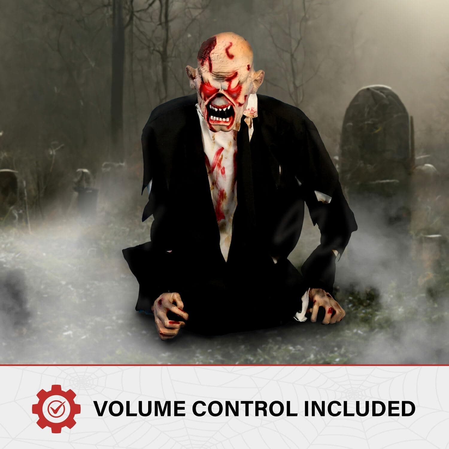 Haunted Hill Farm Damien by Tekky, Battery-Operated, Motion and Sound Activated Animatronic Zombie with Sound Effects and Lights for Indoor or Covered Outdoor Creepy Halloween Decoration 35" Animated Damien - Image 10