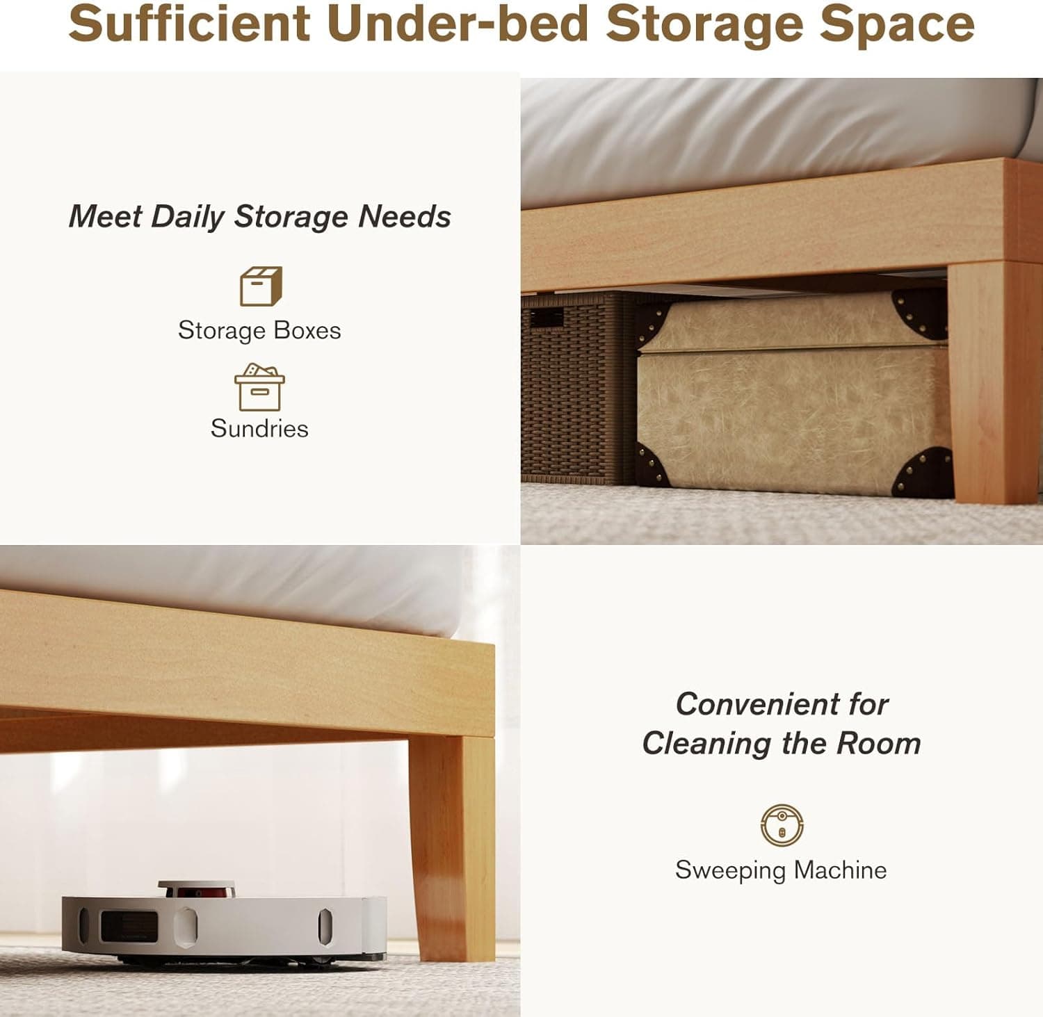 Sweetcrispy Solid Wood Bed Frame, Full Size Bed Base with Wood Slat Support, Sturdy, Stylish & Noise-Free Design, No Box Spring Needed, Easy Assembly, 12 in Natural Pine Brown Full Size - Image 5