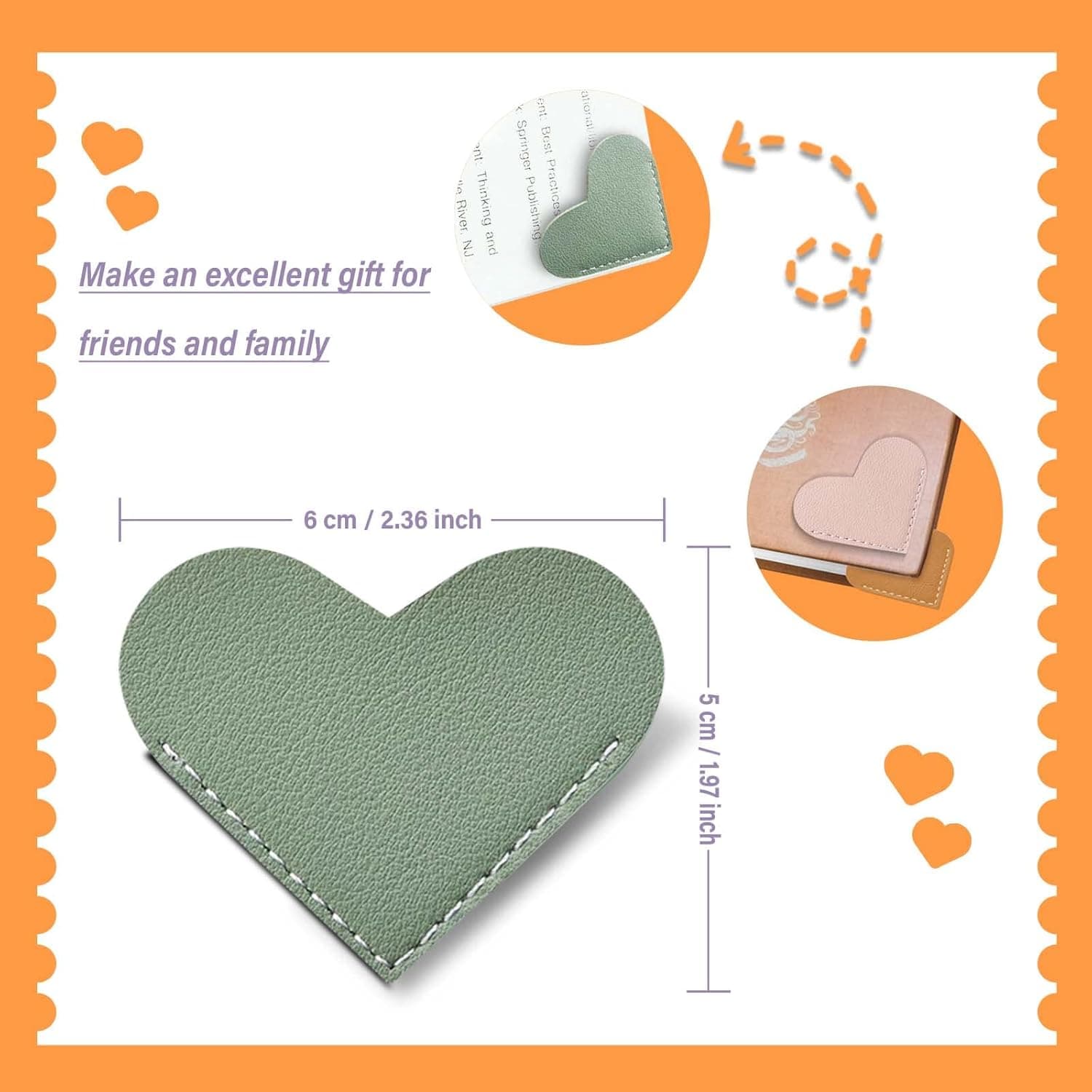 Leather Heart Bookmarks - Winjeto 6 Pieces Cute Corner Page Book Marks for Teachers Students Book Reading Lovers, for School Office Home Supplies (Heart（6pcs）) - Image 3