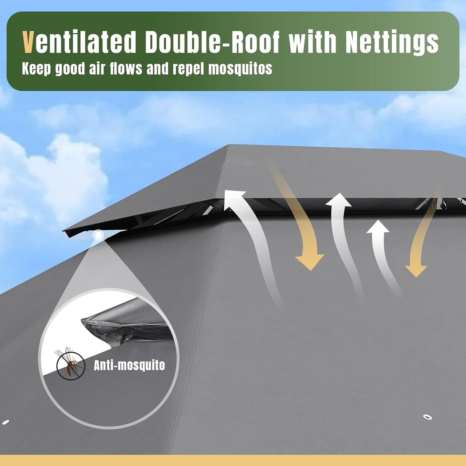 AOXUN Outdoor Gazebo for Patio 10x12, Metal Frame Canopy with Double Roofs, Heavy Duty Party Tent and Shelter with Mosquito Netting and Privacy Screen for Backyard, Lawn, Garden, Deck 10 X 12 Gray - Image 9