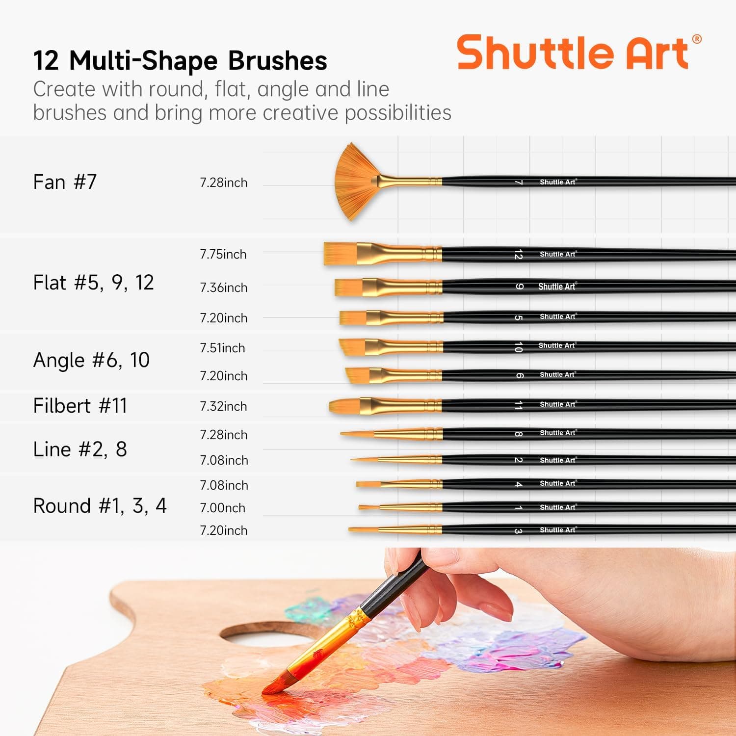 Shuttle Art Acrylic Paint Set, 36 Colors Acrylic Paint with Brushes & Palette, 2oz/60ml Bottles, Rich Pigments Non-toxic for Artists Kids & Adults, Painting on Canvas Rock Ceramic Wood Regular 2 Fl Oz (Pack of 36) - Image 9