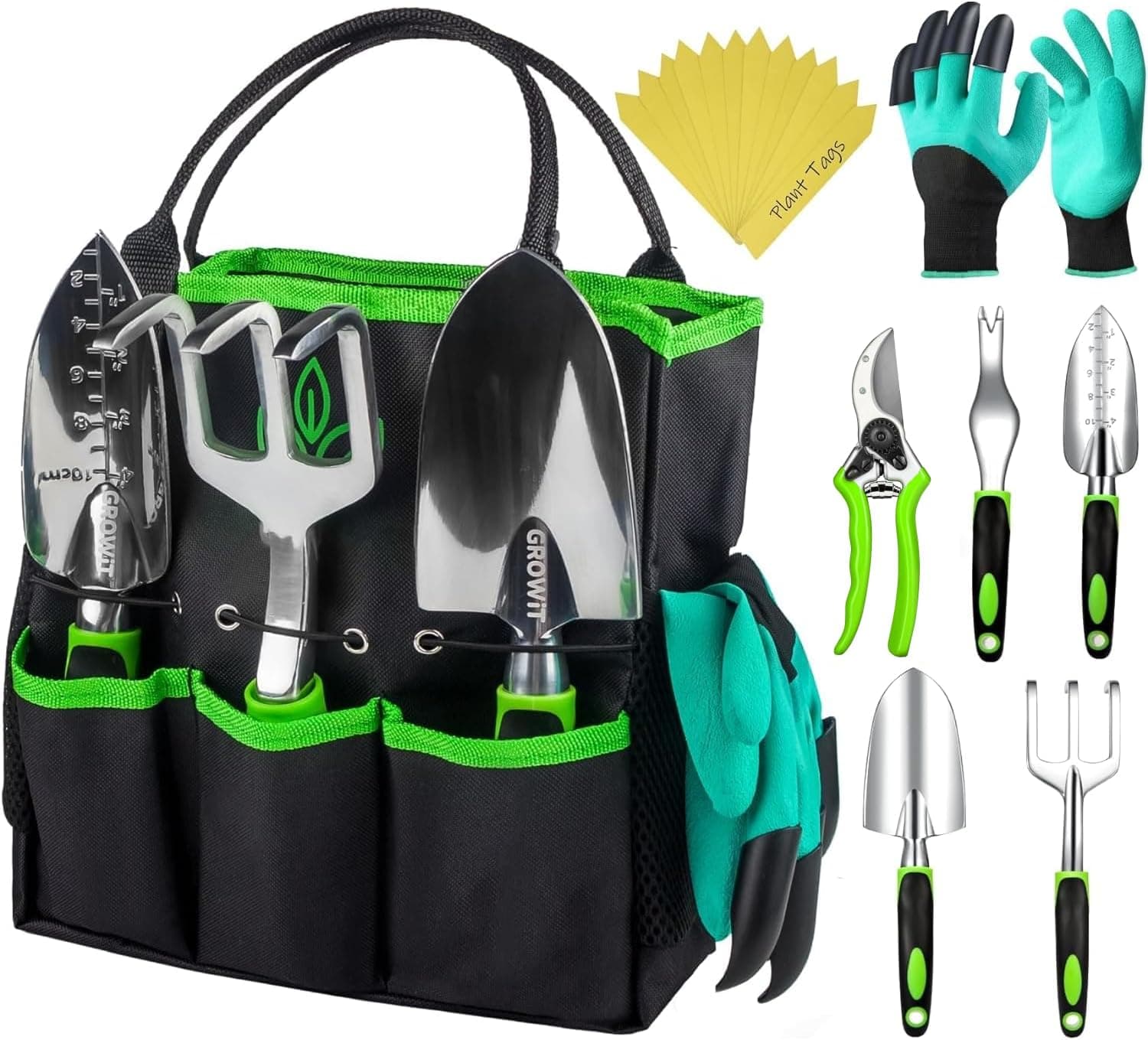 GROWIT Heavy Duty Gardening Tools - 22-Piece Gardening Gifts for Women, Men, Mom, Dad - Durable, Ergonomic Garden Tools Set Green - Image 2
