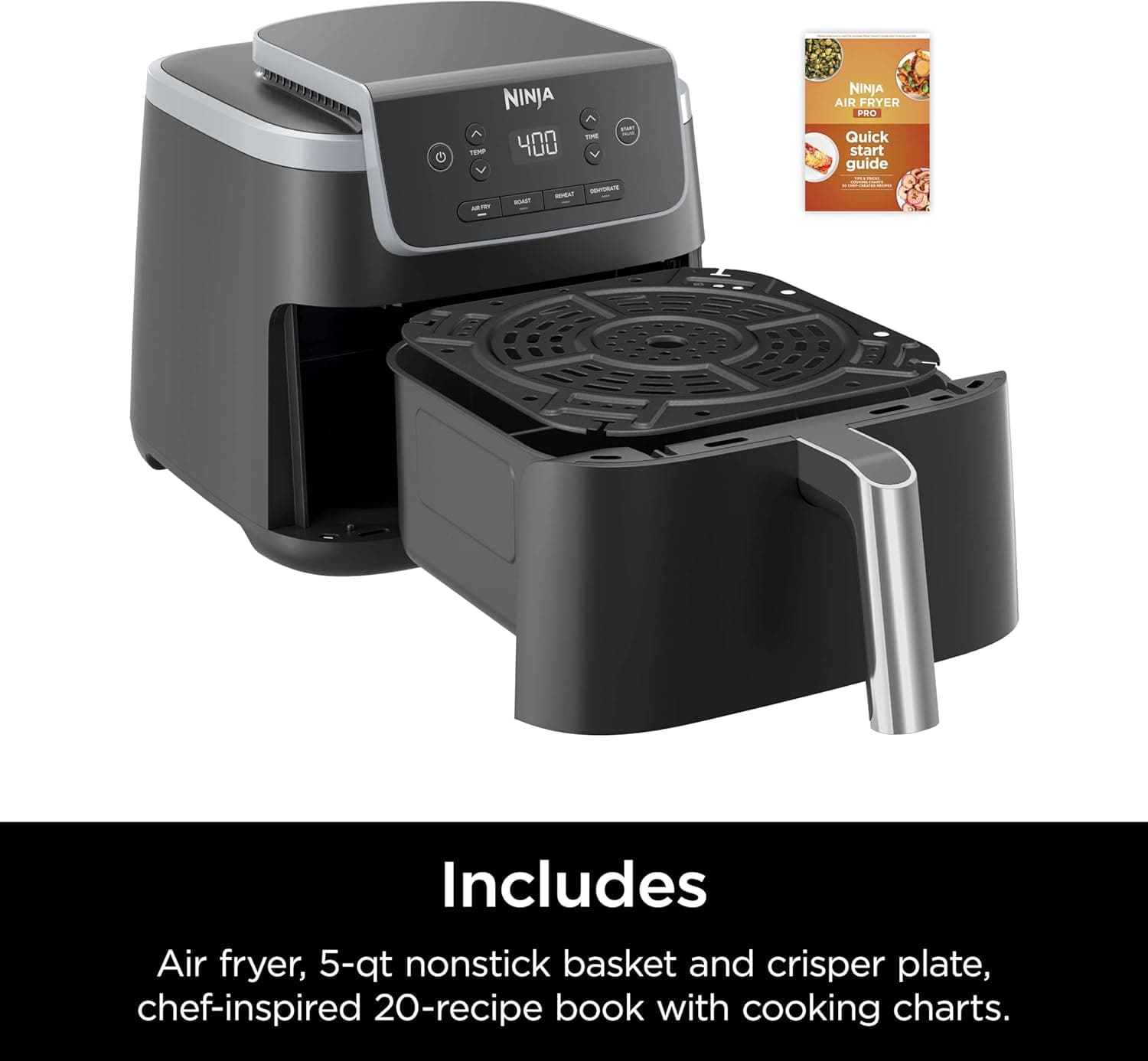 Ninja | Air Fryer | 4-in-1 Pro Air Fry, Roast, Reheat, Dehydrate | 5QT Capacity fits up to 4lbs of French Fries | 400F Max Temp | Nonstick Basket & Crisper Plate | 120V | Grey | AF141 5 QT - Image 10