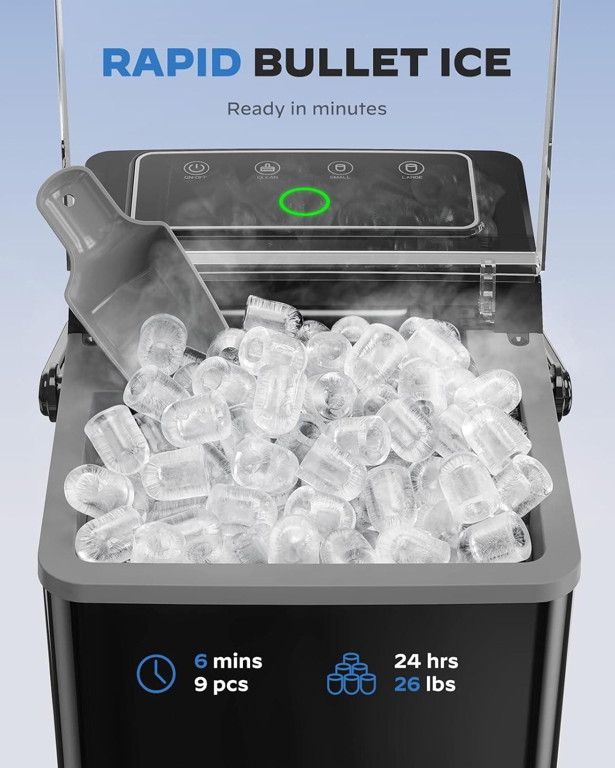 Fabricador de Hielo de Encimera, Fabricador de Hielo Compacto con Cesta de Hielo Expandible de 2.5L y Tanque de Agua de 1.8L, Control Táctil Inteligente, 9 HIELOS en 6 Minutos, Autolimpiante, para Hogar/Fiestas/Oficina/RV - Image 4