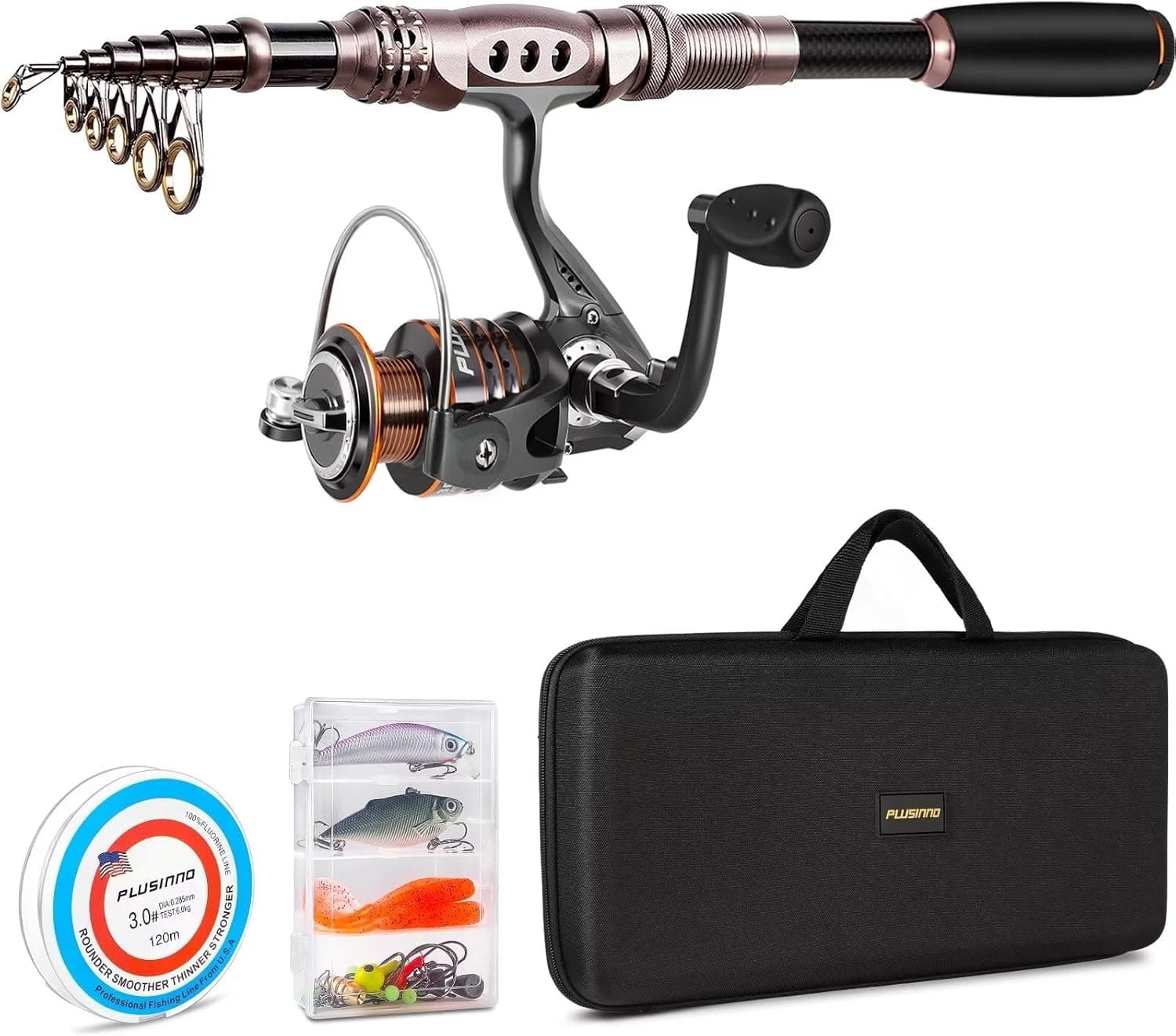 PLUSINNO Fishing Rod and Reel Combos Carbon Fiber Telescopic Fishing Pole with Reel Combo Sea Saltwater Freshwater Kit Fishing Rod Kit Full Kit with Carrier Case 5.91 ft Ambidextrous - Image 2