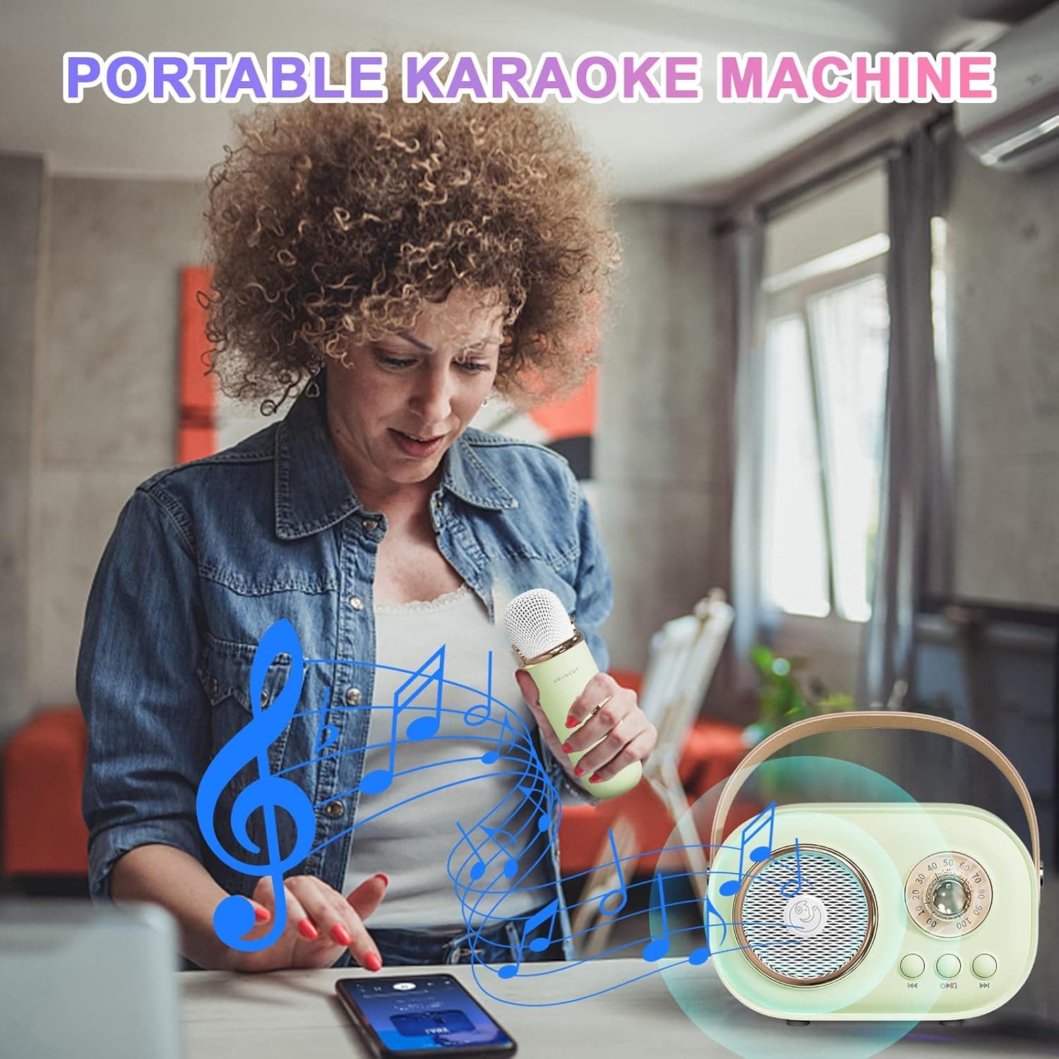 Mini Karaoke Machine,Karaoke Machine for Kids and Adults,Cute Karaoke with Microphone Set,Portable Bluetooth Speaker with Microphone,Retro Handheld Style for Family Party Meeting Singing (Green) - Image 7