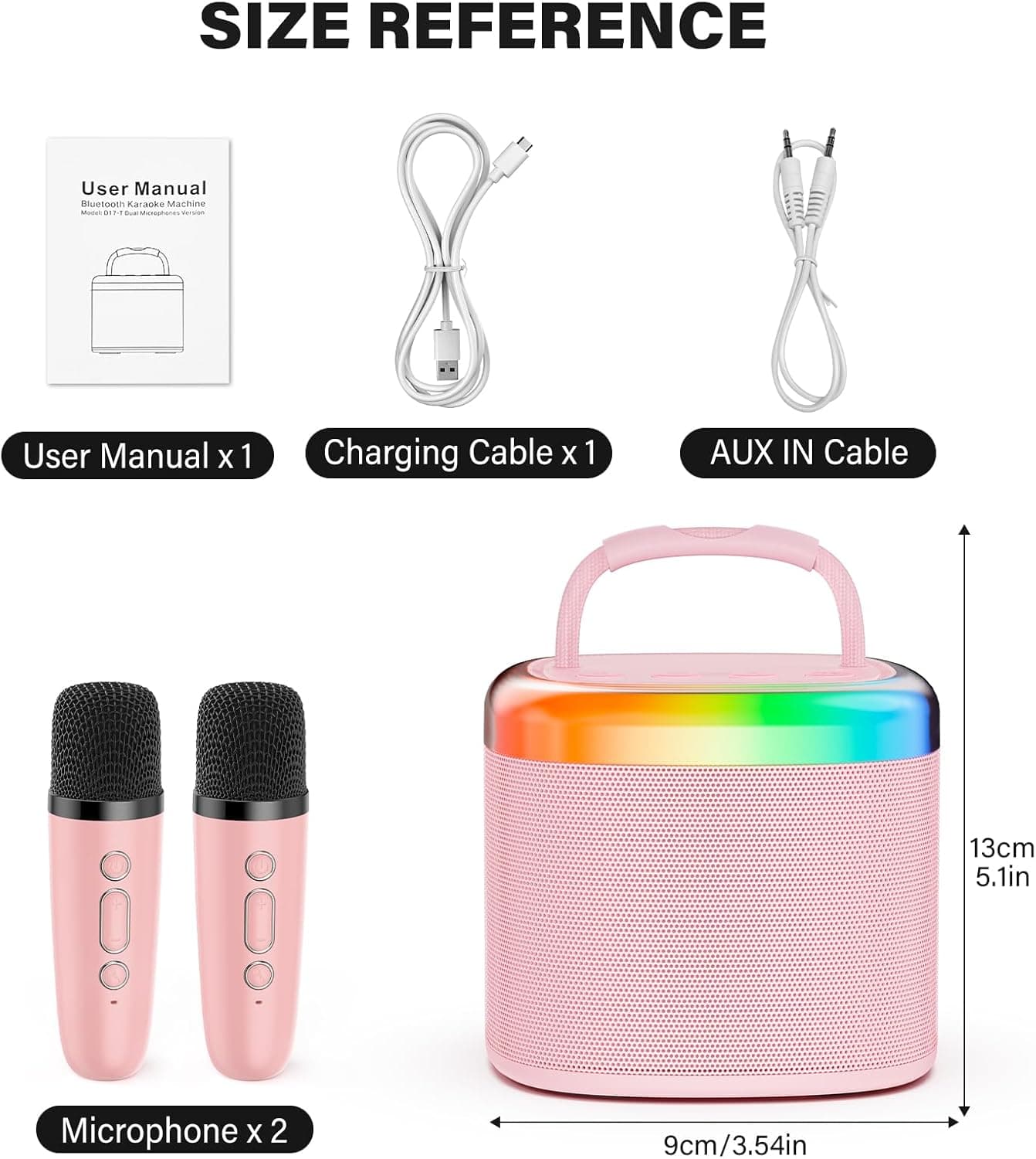 JYX Mini Karaoke Machine for Kids, Portable Bluetooth Karaoke Speaker Unpowered Cabinets with 1 Wireless Microphones and Party Lights and Adults, Birthday Gifts for Girls Boys Family Home Party(Pink) Pink-2Mic - Image 9