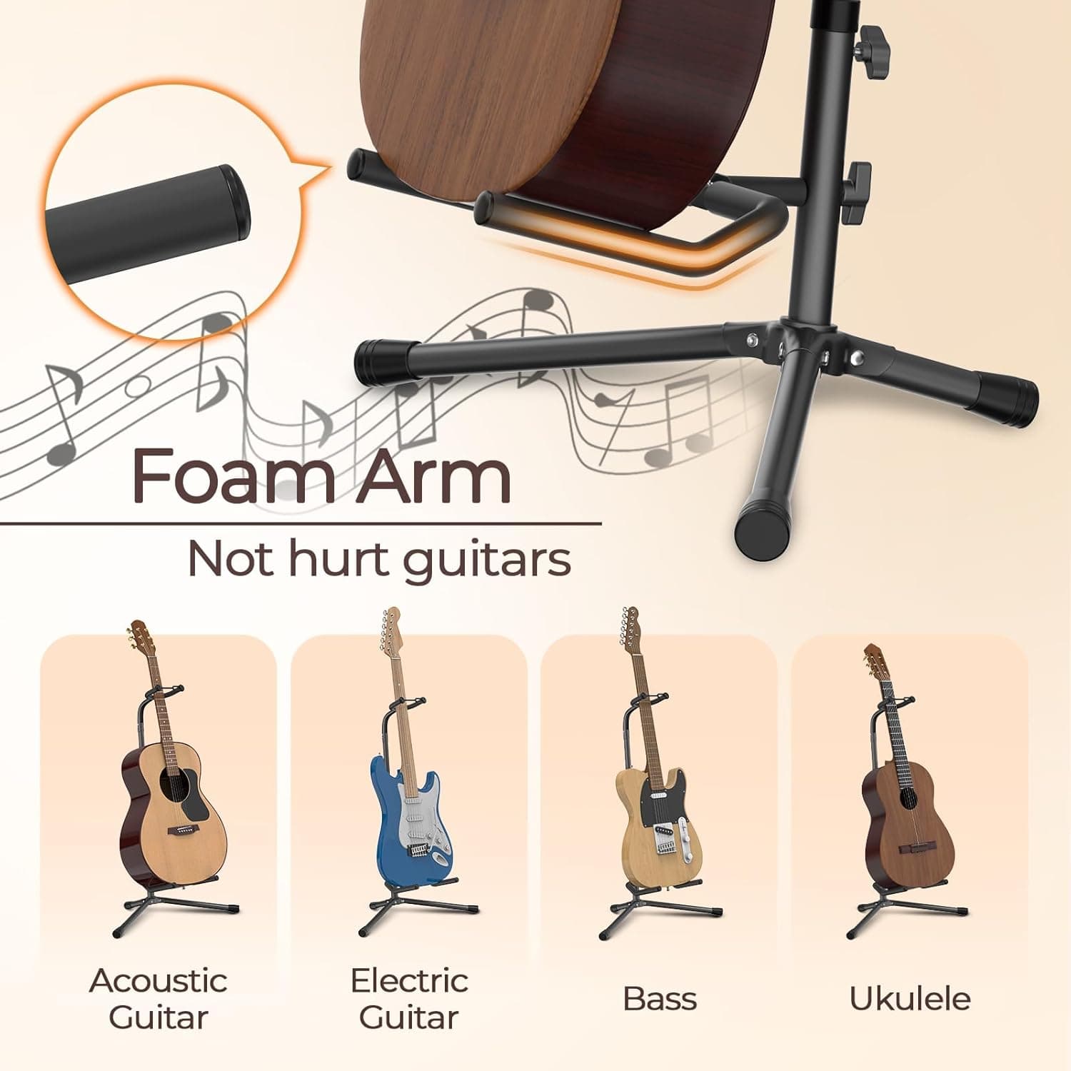 GLEAM Guitar Stand - Adjustable Fit Electric, Classical Guitars and Bass, Load Capacity 20LB, Accessories, Folding Type Black (CG-4) - Image 3