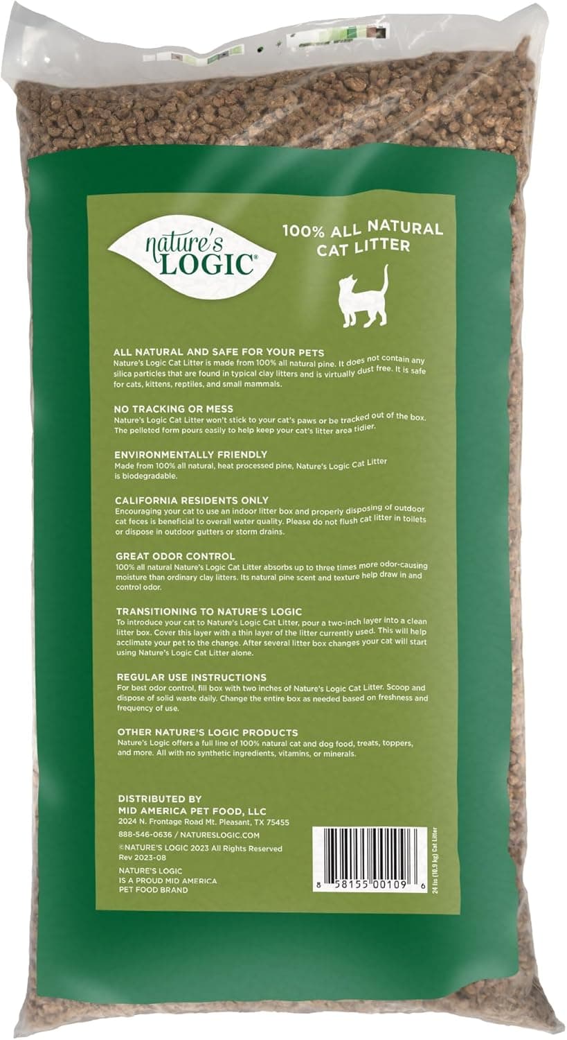 Nature's Logic 100% Natural Pine Pellet Cat Litter - 100% Ponderosa Pine, Dust-Free, Unscented, Biodegradable - Safe for Cats, Kittens, Reptiles & Small Pets - Highly Absorbent - 24 lb Bag - Image 3