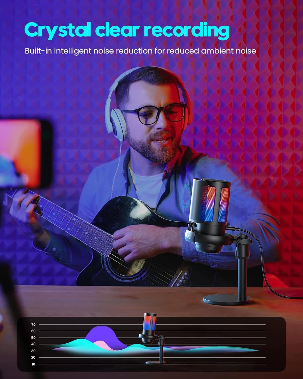 Gaming Microphone for PC: USB Mic for Podcasts Videos & Streaming - Condenser Mic with Quick Mute & Pop Filter - RGB Microphone Gift for Gamer boys - Compatible with PS4/5 & Computer & Laptop With Stand - Image 8