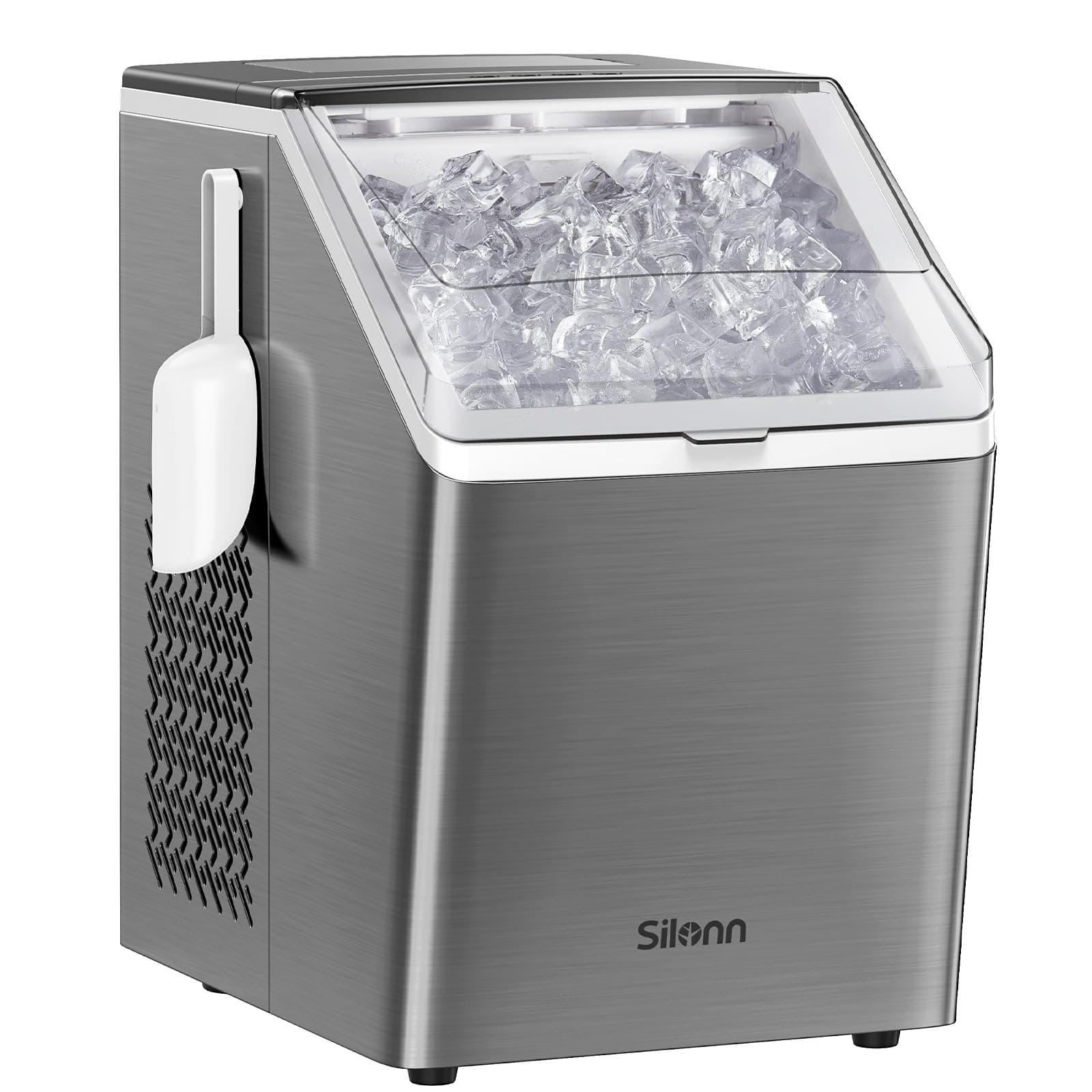 Silonn Ice Makers Countertop, 44lbs Per Day, 2 Ways to Add Water, Auto Self-Cleaning, Stainless Steel Ice Machine for Home Office Bar Party Stainless Steel 44lbs