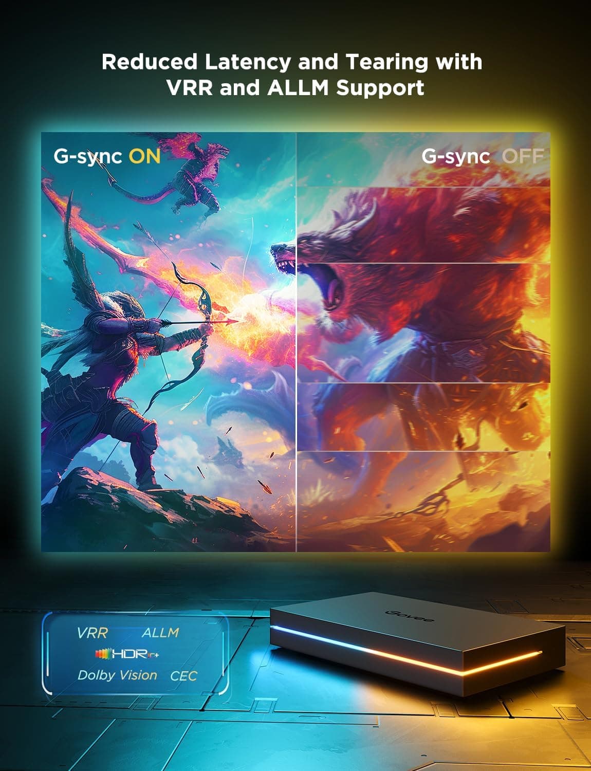 Govee HDMI 2.1 Sync Box 2, AI Sync Box with TV Backlight, Supports 8K@60Hz, 4K@144Hz, VRR and ALLM, Works with Matter and Alexa, RGBIC LED Light Strip for 75-85 inch TVs, 75 LEDs/m 16.3FT for 75"-85" TV - Image 5