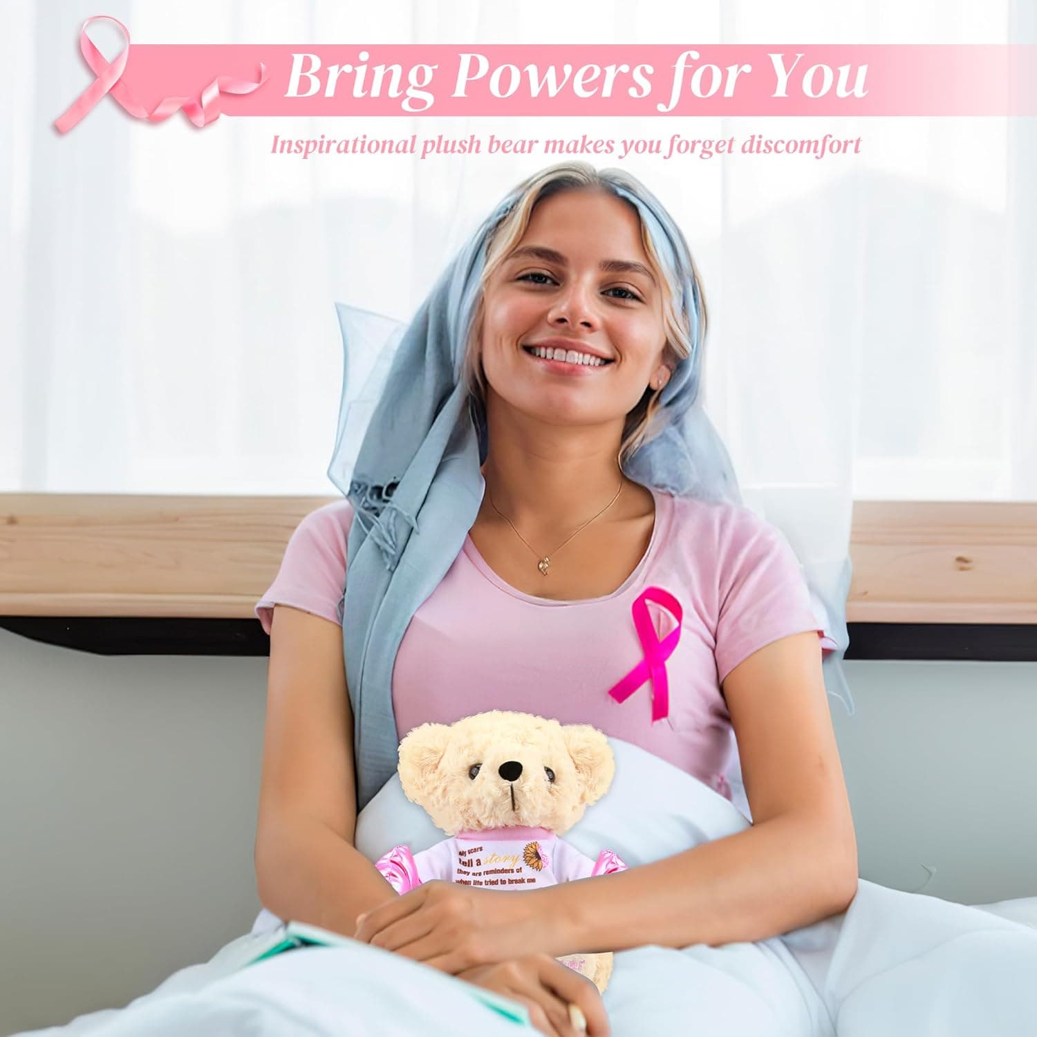 Breast Cancer Awareness Stuffed Bear Plush – 8" Fuck Cancer Teddy Bear Stuffed Animal Toy with Pink Boxing Gloves, Breast Cancer Comfort Gifts for Women, Inspirational Gift For Cancer Warrior Fighter Breast Cancer Teddy Bear - Fuck Cancer - Image 6