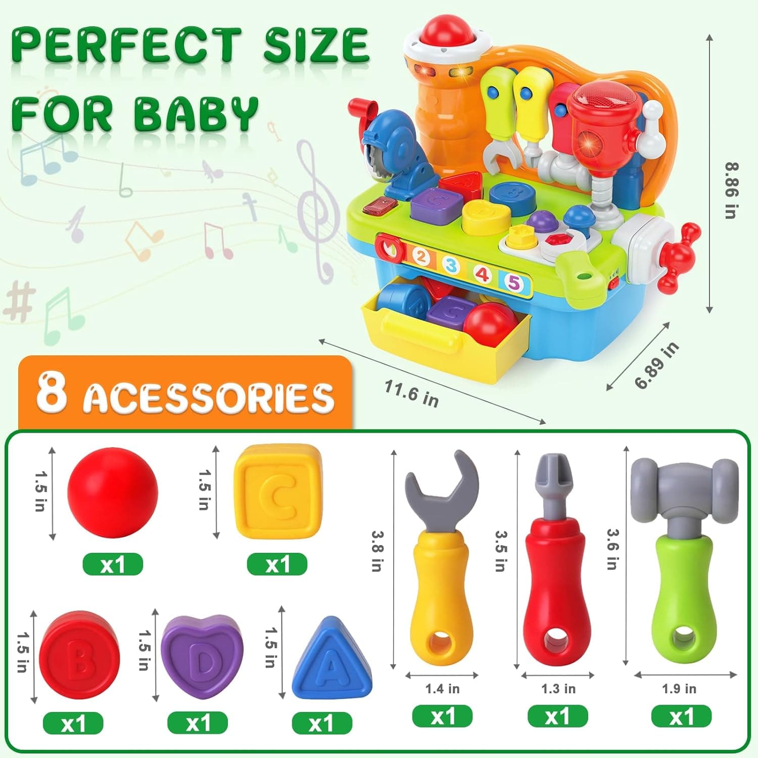 Baby Toys for 1 Year Old Boy Girl Musical Learning Workbench for 1 2 Year Old Boy Birthday Gift Early Educational Sound Shape Toddler Toys Age 1-2 Tool Set for Kids 12-18 Months - Image 4