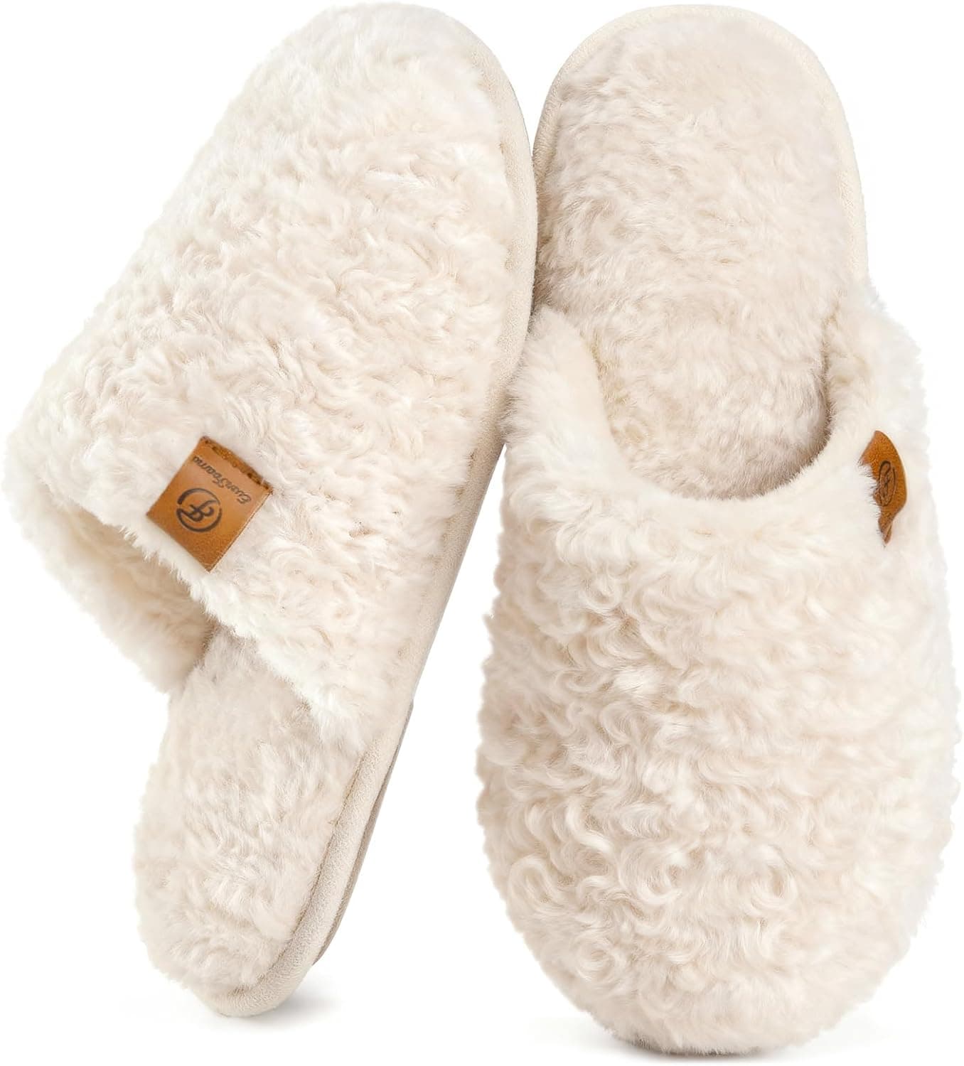 EverFoams Women's Fuzzy Slip-on Slippers Warm Cozy Soft Lightweight Memory Foam Indoor House Shoes 7-8 Cream White - Image 2