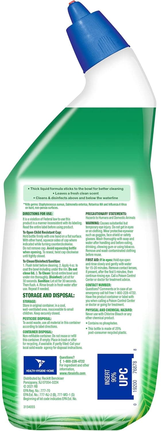 Lysol Toilet Bowl Cleaner Gel, For Cleaning and Disinfecting, Stain Removal, Forest Rain Scent, 24oz 24 Ounce (Pack of 1) - Image 3