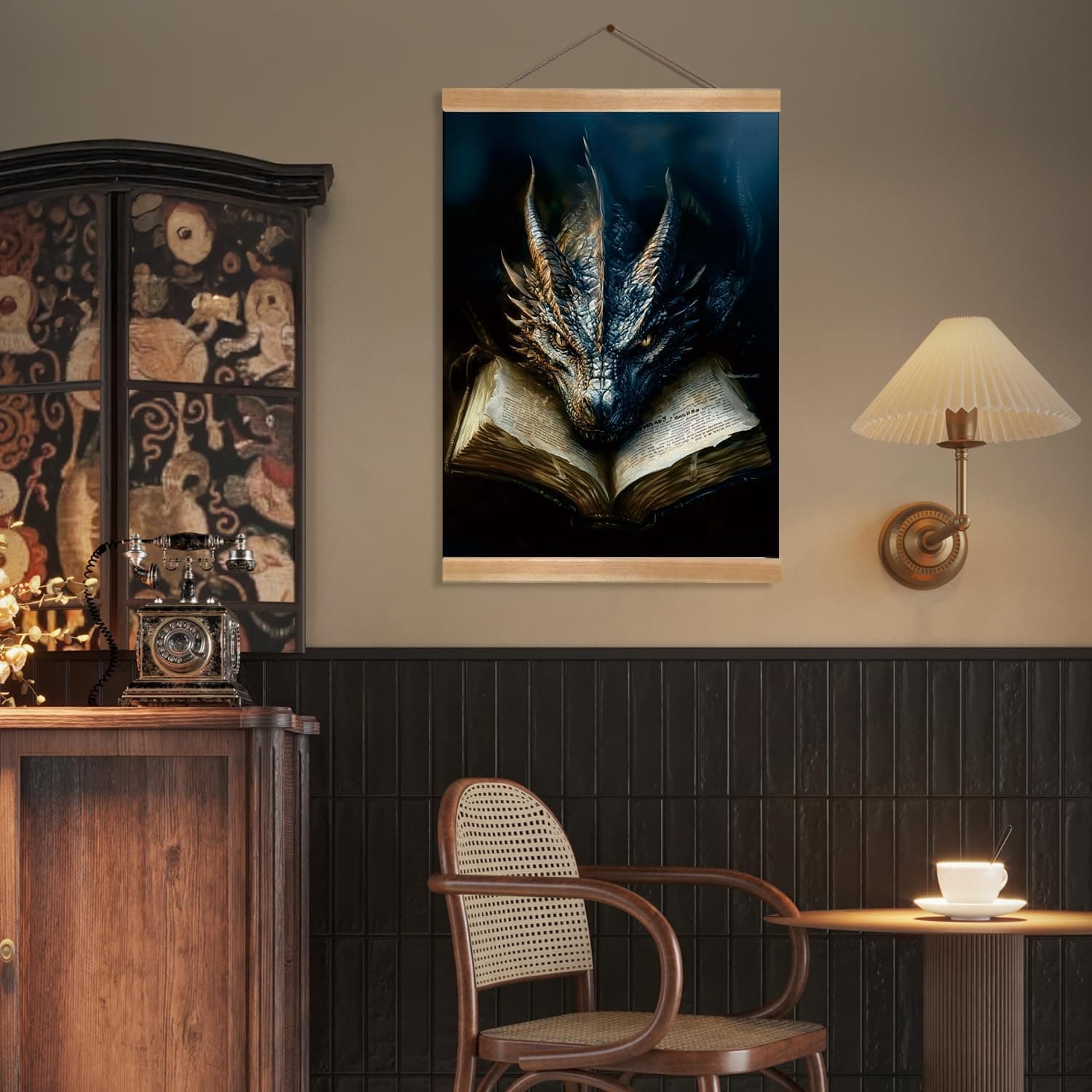 ZTGDA Book Dragon Wall Art,Dark Academia Vintage Poster, Gothic Canvas Print for Book Lovers, Fantasy Wall Decor for Bedroom, Library or Office, Mysterious Bookworm Gift(dragon) - Image 6