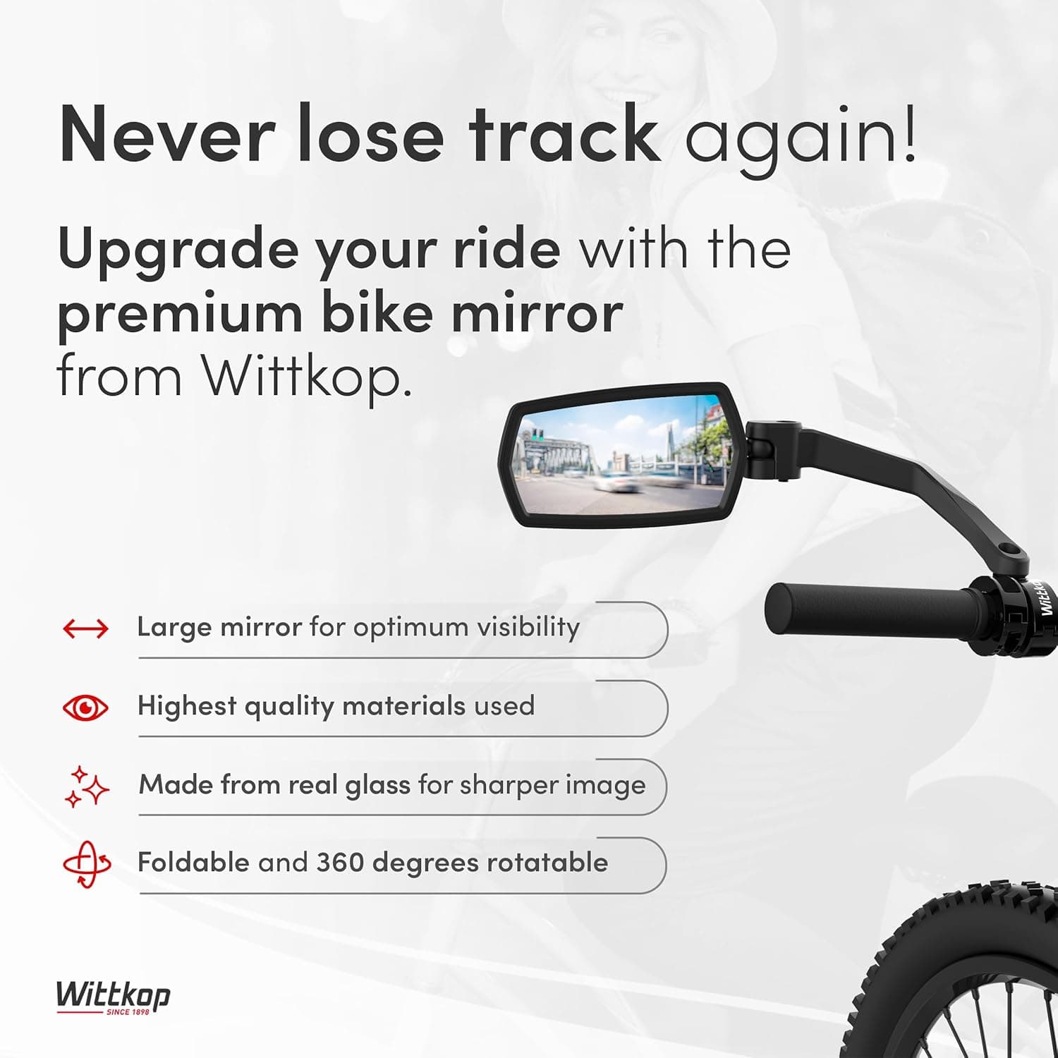 WITTKOP Bike mirror | Large HD field of vision | 360° rotatable & foldable | Mounting above & below | Break-proof & durable | ebike accessories, bike mirror handlebar mount, bicycle mirrors Left - Image 3