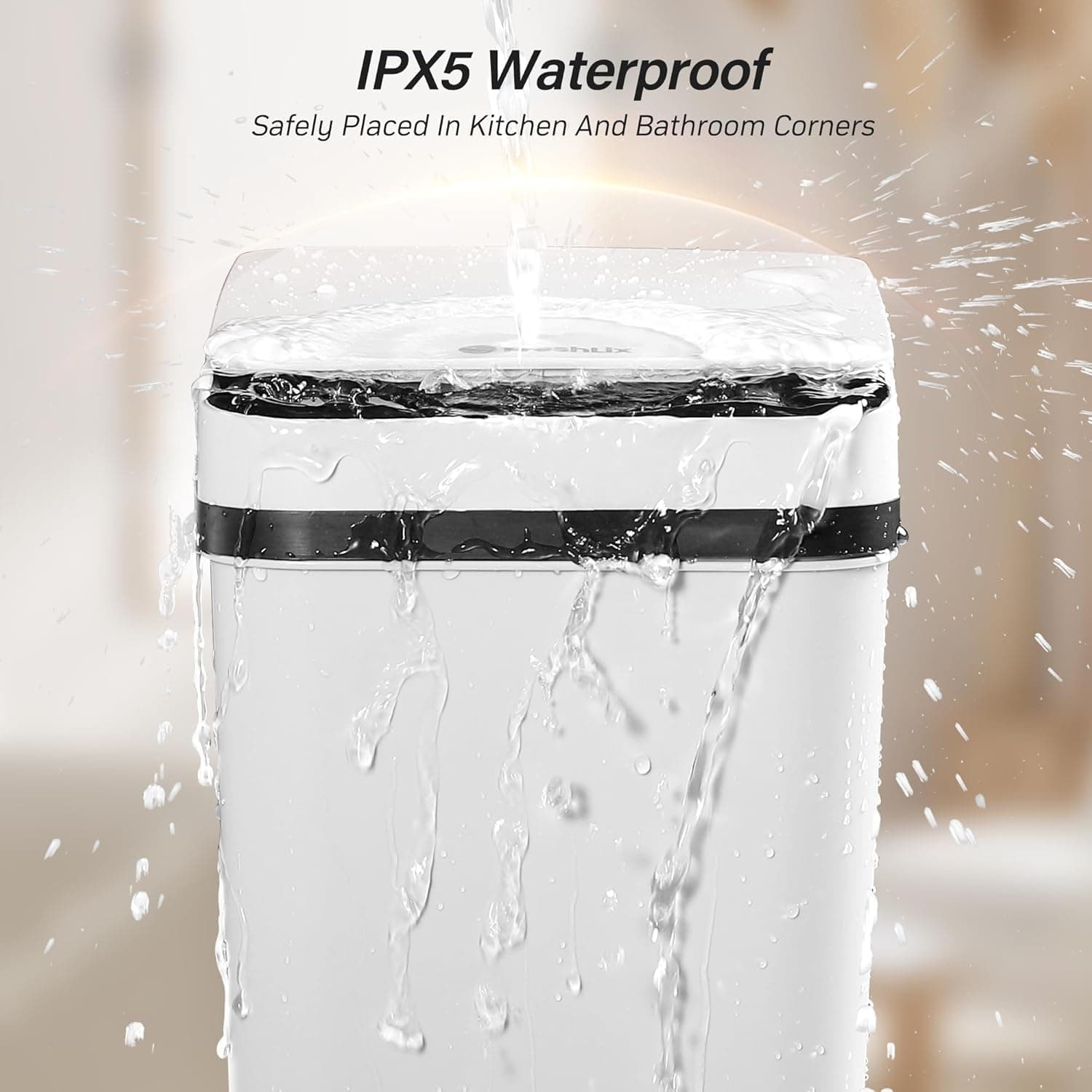 Bathroom Trash Can with Lid 2.6 Gallon Automatic Touchless Garbage Cans Small Smart Motion Sensor Trashcan Slim Waterproof Trashcan for Bedroom, Office, Living Room, Toilet, RV A-Basic Battery Supply-White 1 Pack(2.6 Gallon) - Image 7