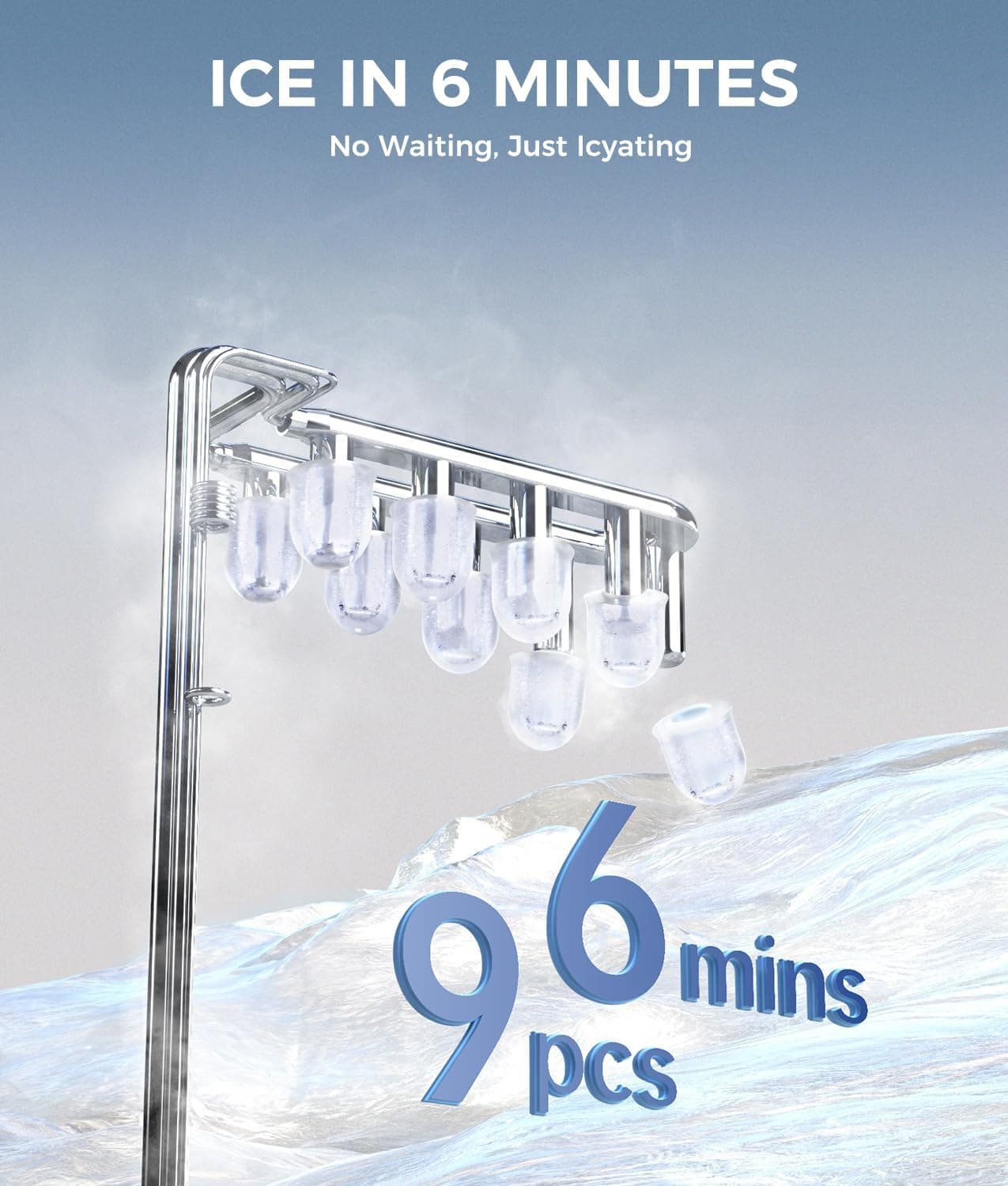 Ecozy 台面冰块机，便携式，自清洁，6分钟制成9个子弹冰块，24小时产冰26磅，带冰袋、手柄、立式铲和篮子，黑色，IM-BS261C 煤灰色 - Image 2