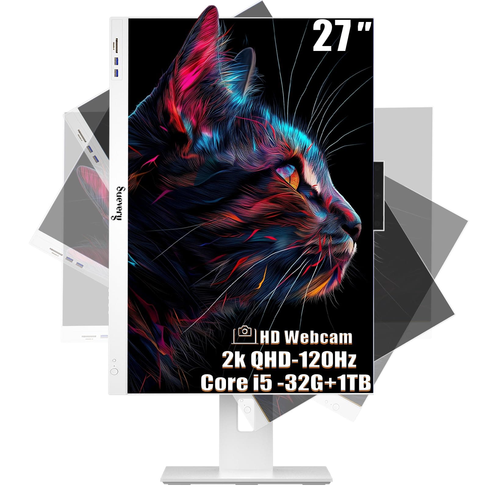 Computadora de Escritorio Todo en Uno de 27 Pulgadas 120Hz QHD 1TB SSD para Hogar y Oficina, Estudiantes y Negocios 32GB RAM Core I5 (6 Núcleos hasta 4.4G) Wi-Fi 6 2K 27" PC de Juegos Todo en Uno Blanca No Táctil 27Inch-2K-120Hz Core I5